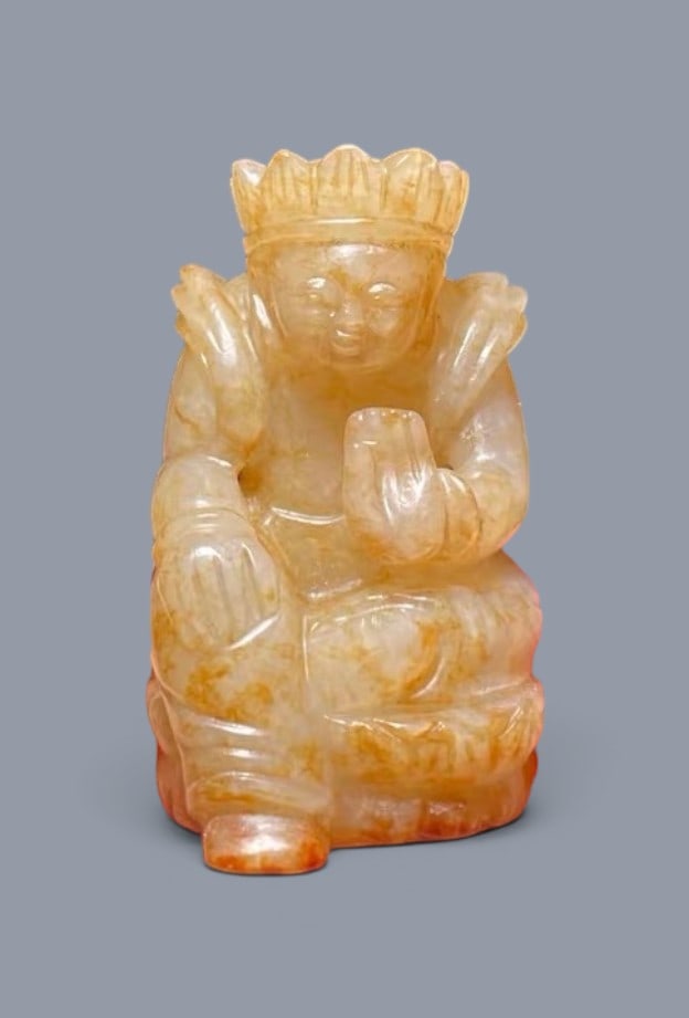 Chinese Art, A Jade Carved Figure of Buddha, 14th-16th Century, Ming Dynasty: Chinese Art, A Jade Carved Figure of Buddha, 14th-16th Century, Ming Dynasty, Height 4.2 cm, Width 2.4 cm, Length 2.9 cm.