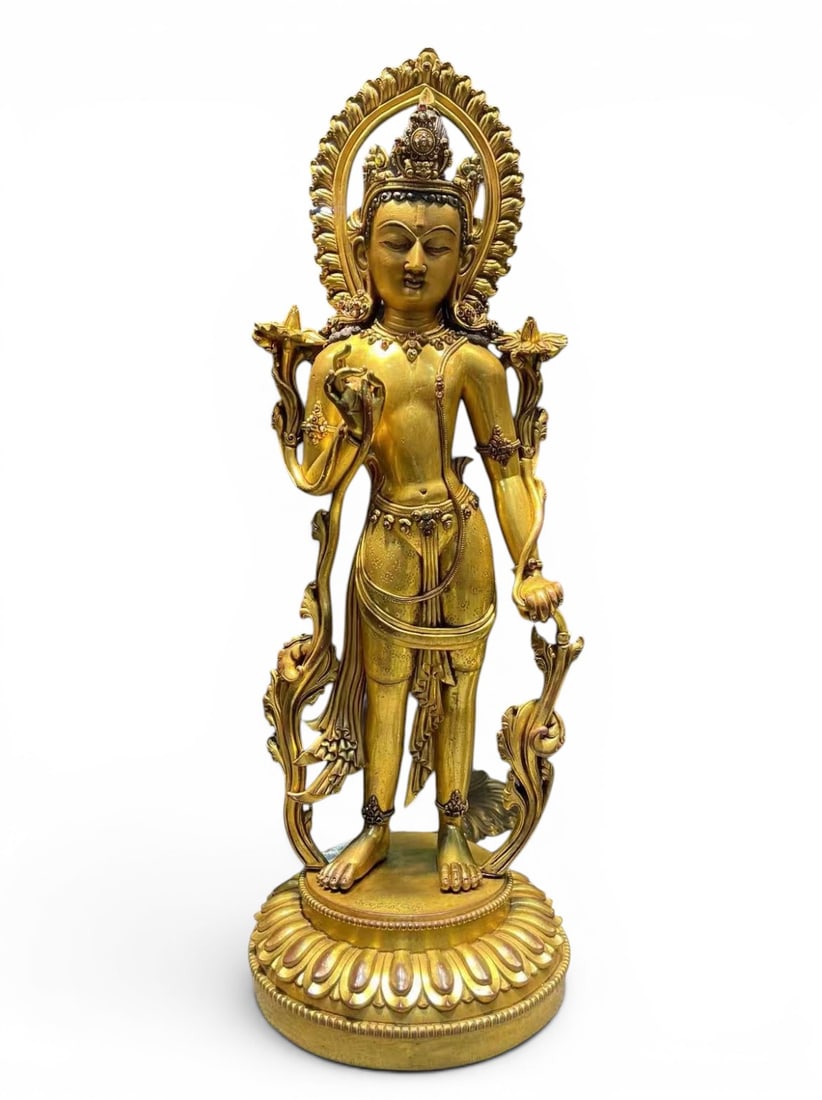 Himalayan Art, Tibet, A Gilt-Bronze Figure of Padmapani Avalokiteshvara, 15th-17th Century: Himalayan Art, Tibet, A Gilt-Bronze Figure of Padmapani Avalokiteshvara, 15th?C17th Century, Height 52 cm .