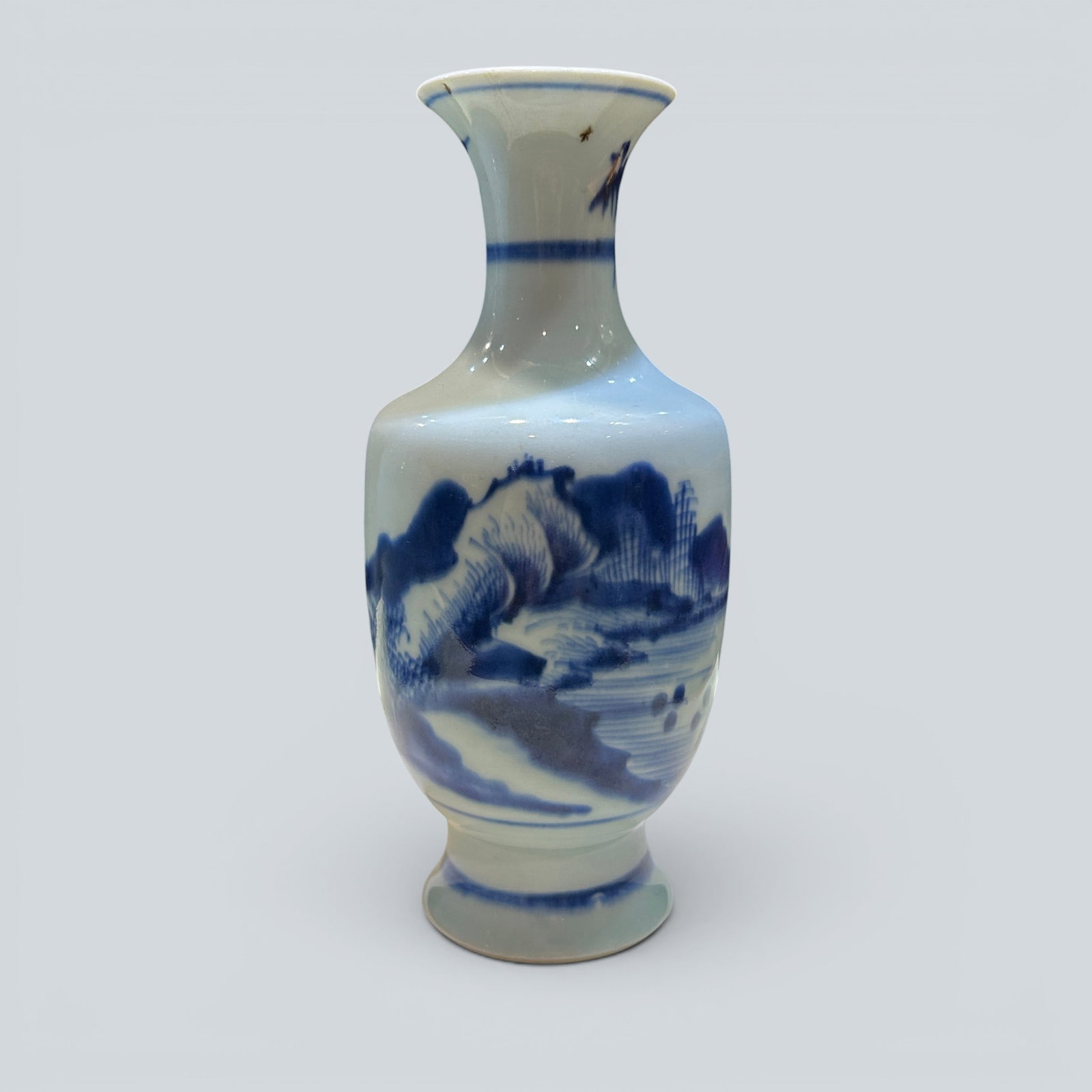 Chinese Art, A Blue and White Landscape Vase, Qing Dynasty, 18th Century: Chinese Art, A Blue and White Landscape Vase, Qing Dynasty, 18th Century, Height: 18.8 cm.