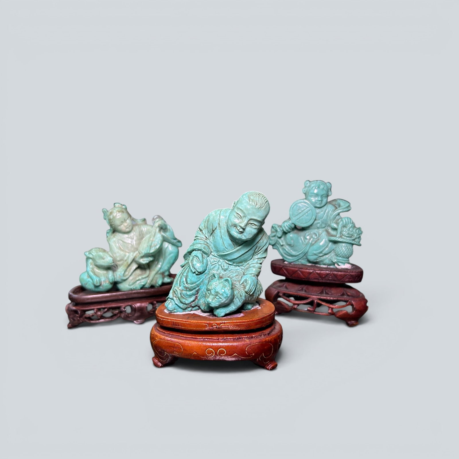 Chinese Art, A Group of Turquoise Figures, 18th-19th Century, Qing Dynasty (1 of 9)