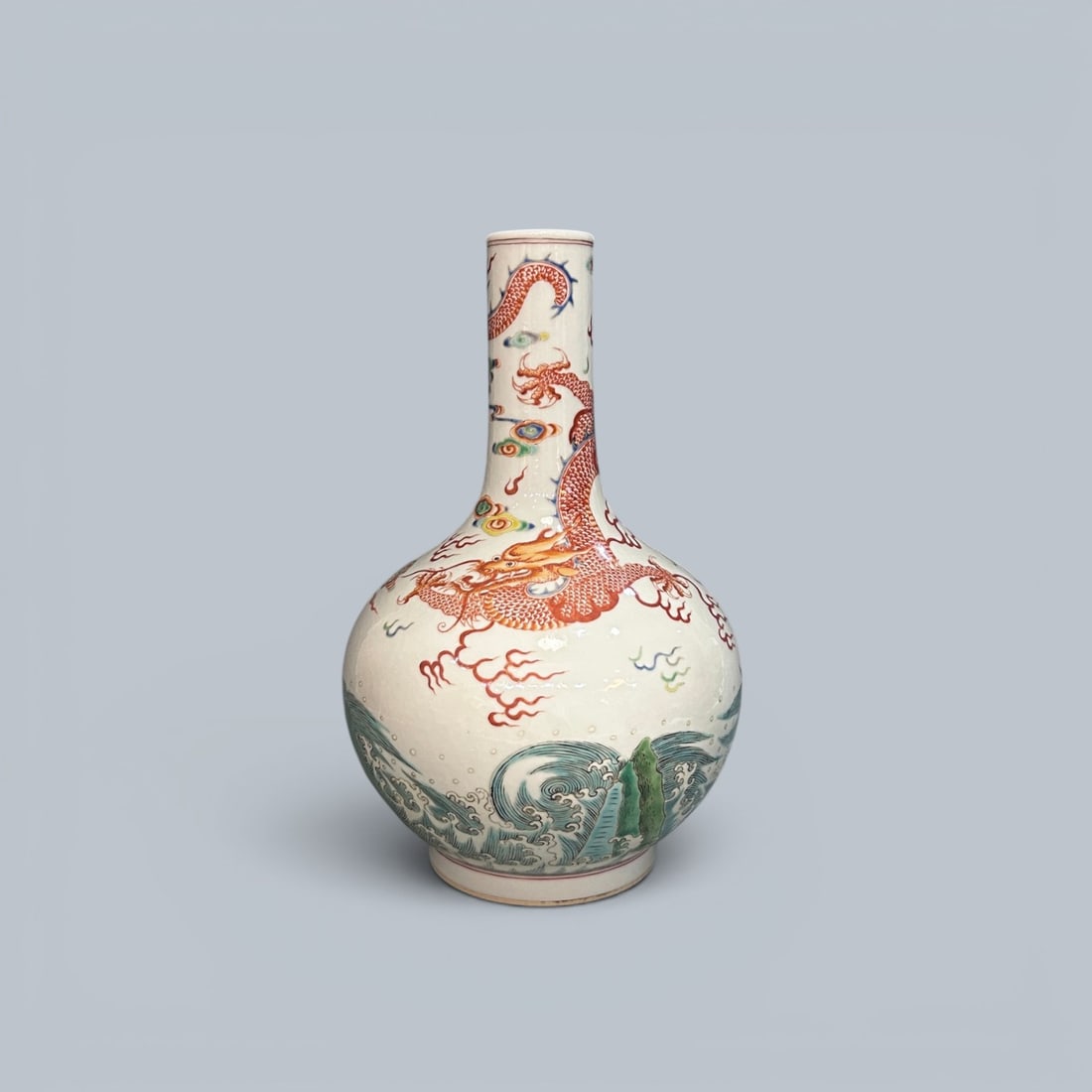 Chinese Art, A Famille Rose Vase Decorated with Dragons, 19th Century, Qing Dynasty: Chinese Art, A Famille Rose Vase Decorated with Dragons, 19th Century, Qing Dynasty, Height 39.5 cm.