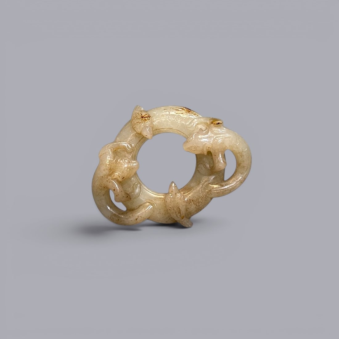 Chinese Art, A Jade Dragon-Shaped Ring, 3rd Century BC-3rd Century AD, Han Dynasty: Chinese Art, A Jade Dragon-Shaped Ring, 3rd Century BC-3rd Century AD, Han Dynasty, Length 6.8 cm, Width 5.8 cm.