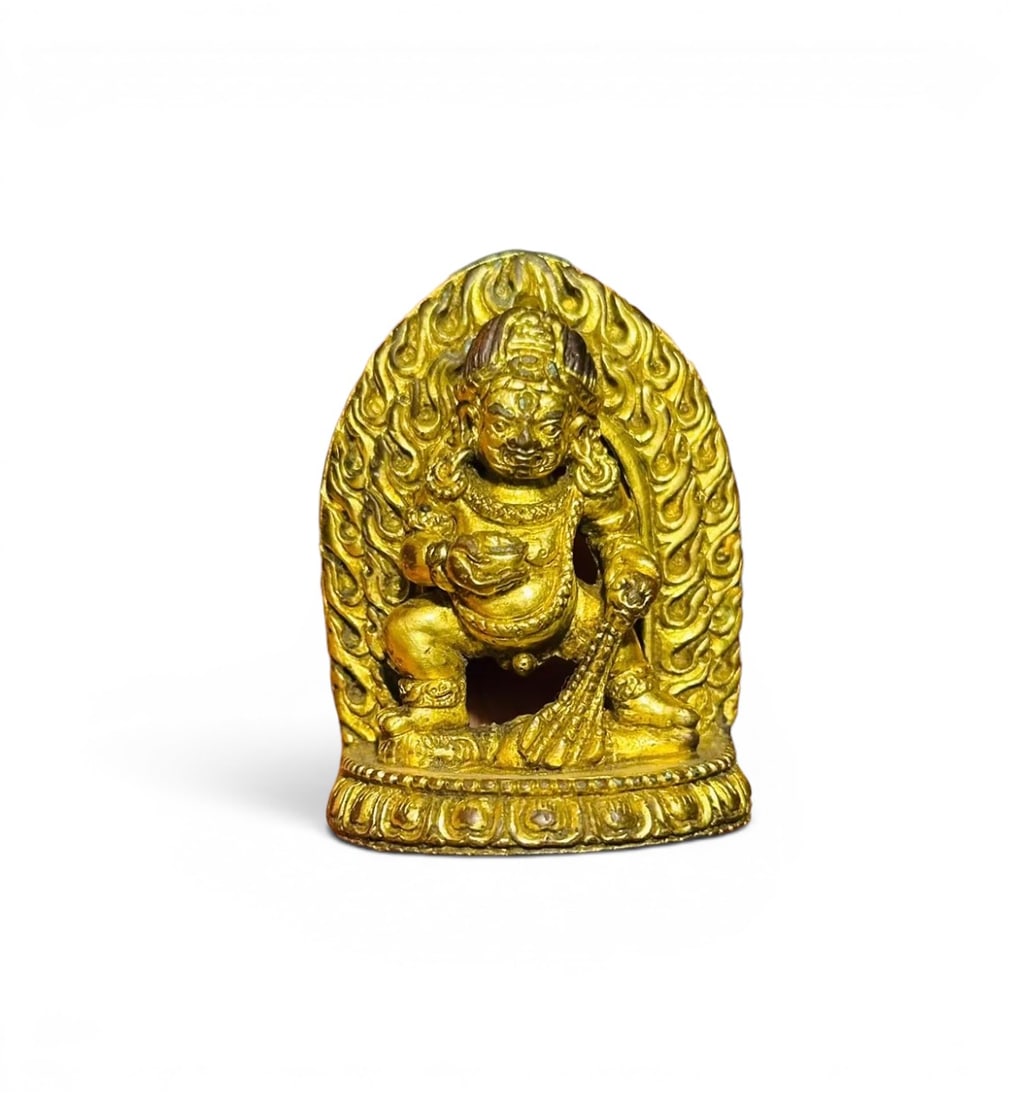 Himalayan Art, Tibet, A Gilt-Bronze Figure of a Wealth Deity, 16th-18th Century: Himalayan Art, Tibet, A Gilt-Bronze Figure of a Wealth Deity, 16th-18th Century, Height 5.5 cm.