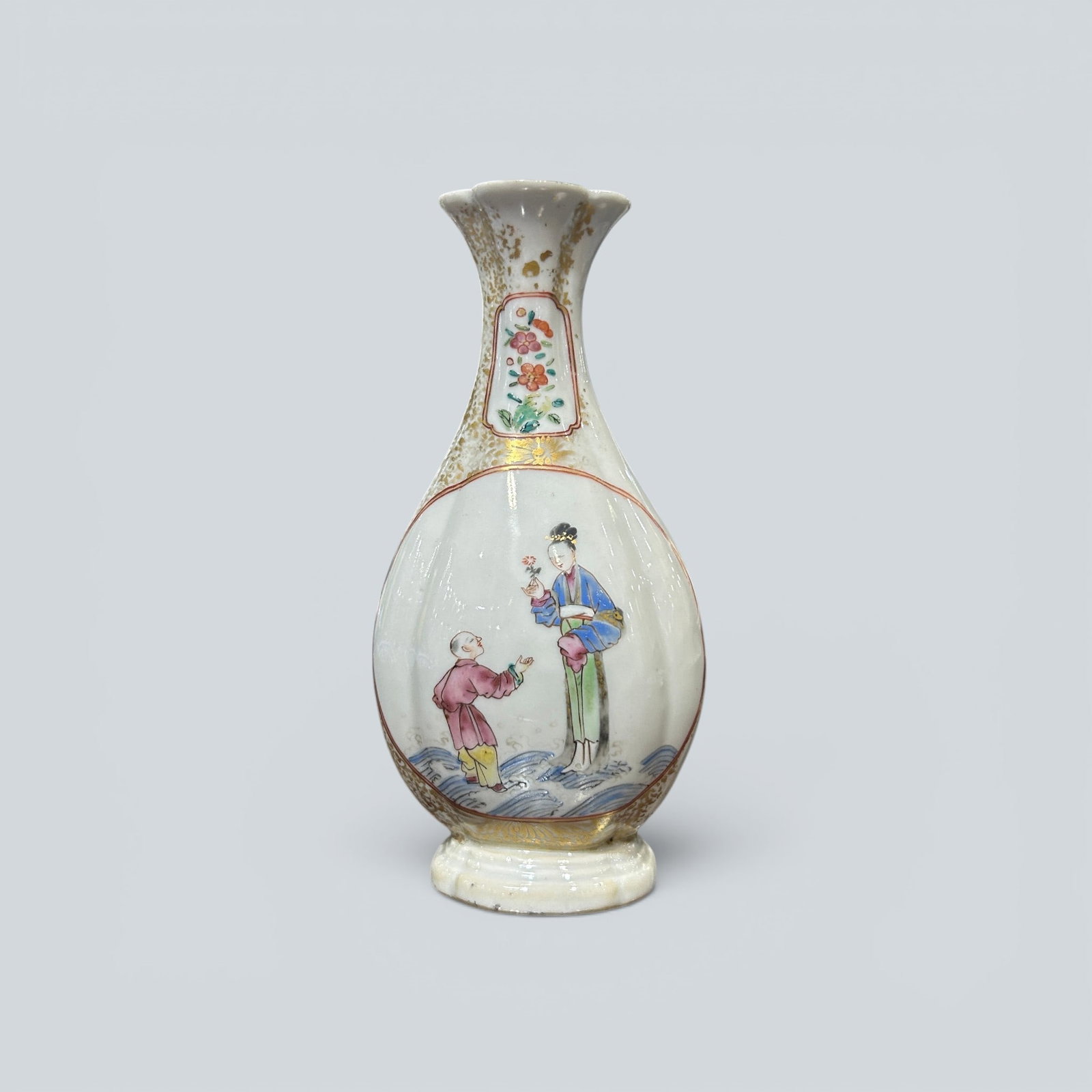 Chinese Art, A Famille Rose Vase Decorated with Figures, 18th Century, Qing Dynasty: Chinese Art, A Famille Rose Vase Decorated with Figures, 18th Century, Qing Dynasty, Height 17.5 cm.