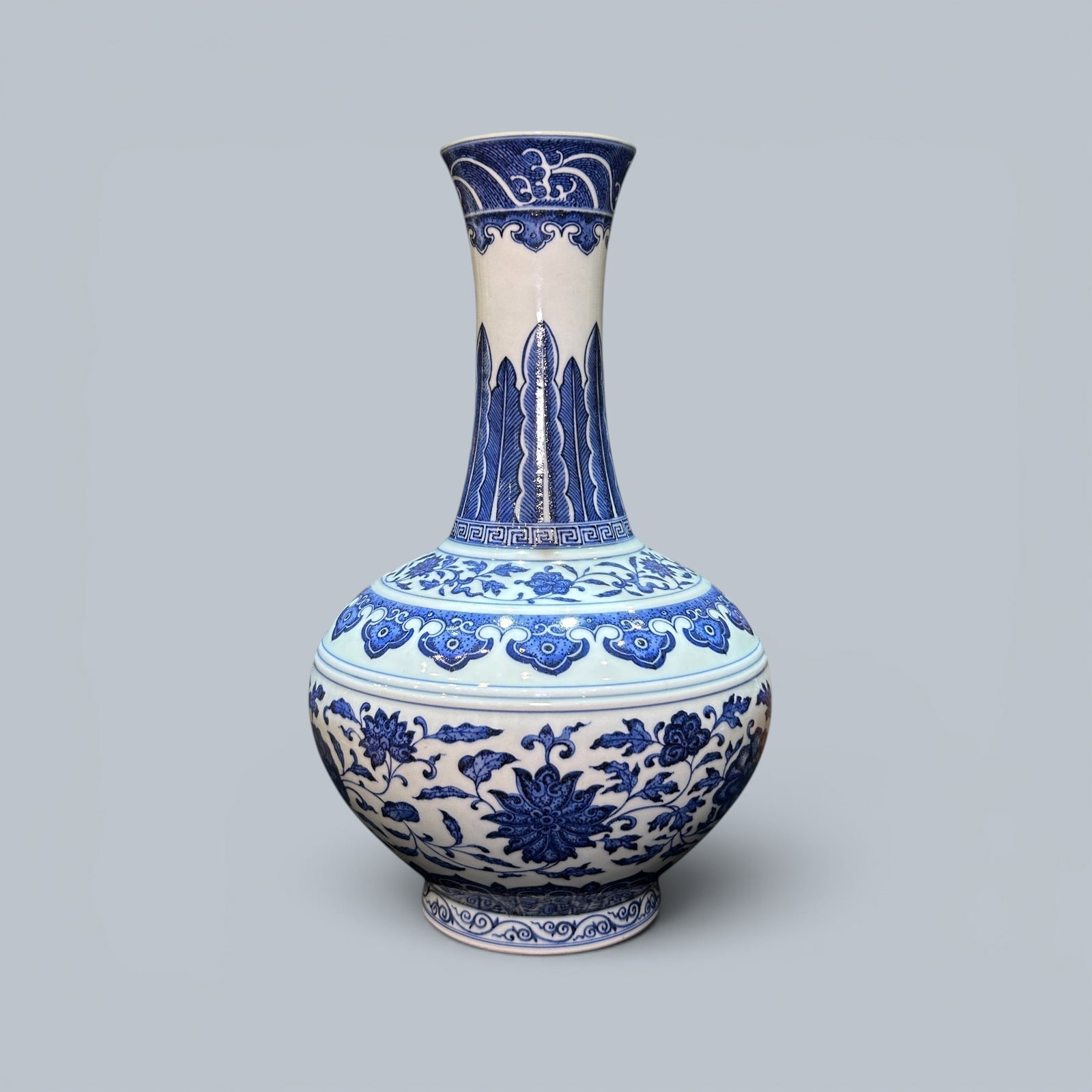 Chinese Art, A Blue and White Vase Decorated with Floral Motifs, 18th-19th Century, Qing Dynasty: Chinese Art, A Blue and White Vase Decorated with Floral Motifs, 18th-19th Century, Qing Dynasty, Height 37.5 cm.