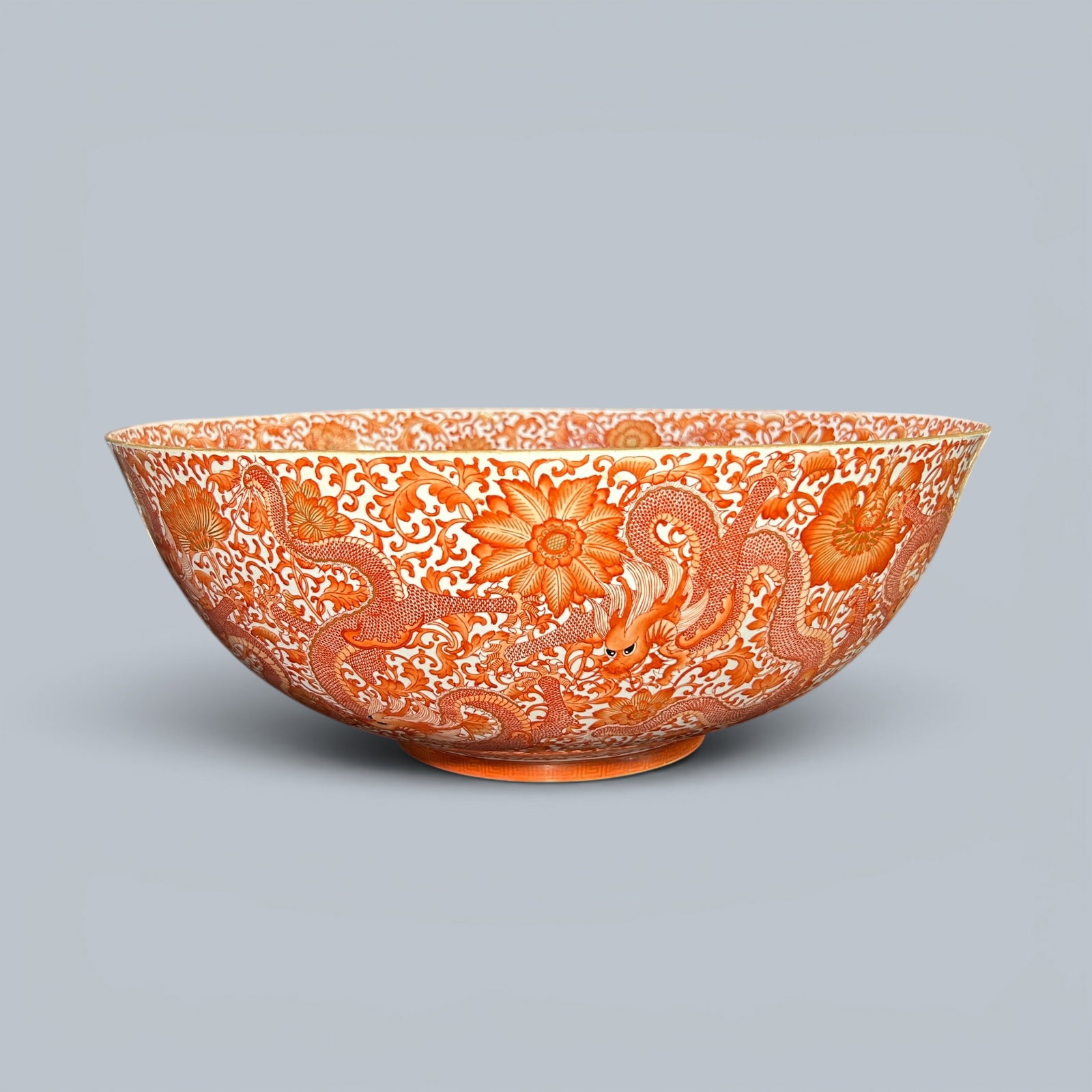 Chinese Art, A Thinly Potted Famille Rose Bowl Decorated with Dragons and Phoenixes, 20th Century,: Chinese Art, A Thinly Potted Famille Rose Bowl Decorated with Dragons and Phoenixes, 20th Century, Modern Period, Height 16 cm, Diameter 42 cm Condition Report:good condition, no issues