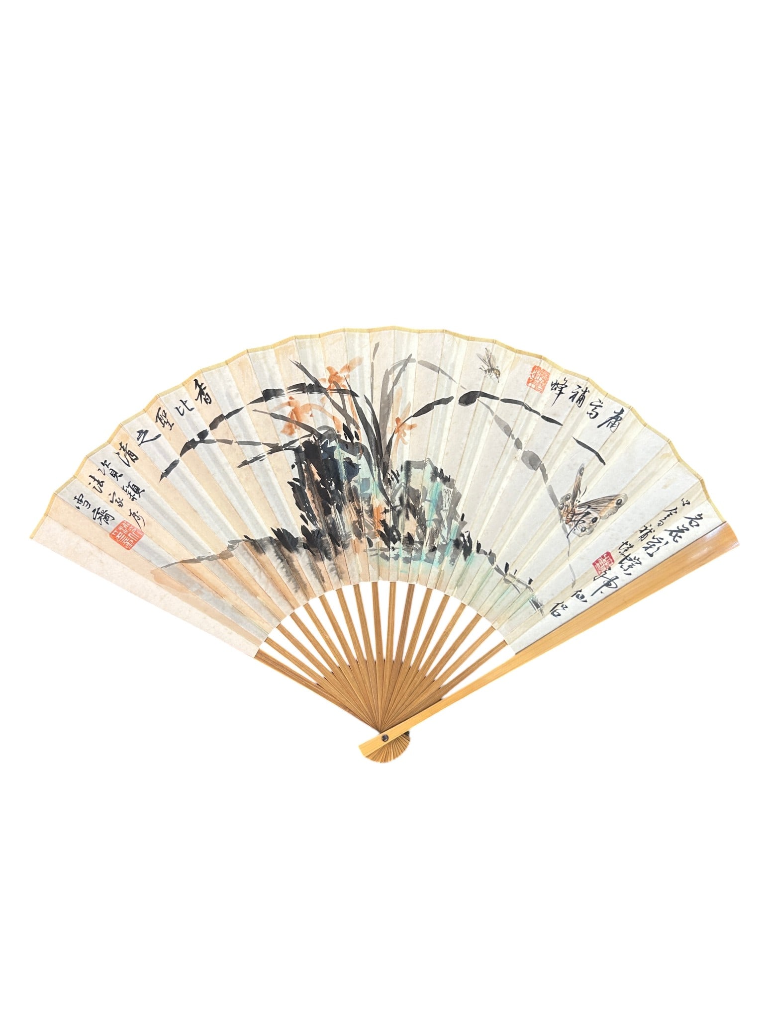 Chinese Art, A Chinese Folding Fan Signed Xuezhai, 20th Century, Modern Period: Chinese Art, A Chinese Folding Fan Signed Xuezhai, 20th Century, Modern Period, Length 29.5 cm, Width 46 cm.