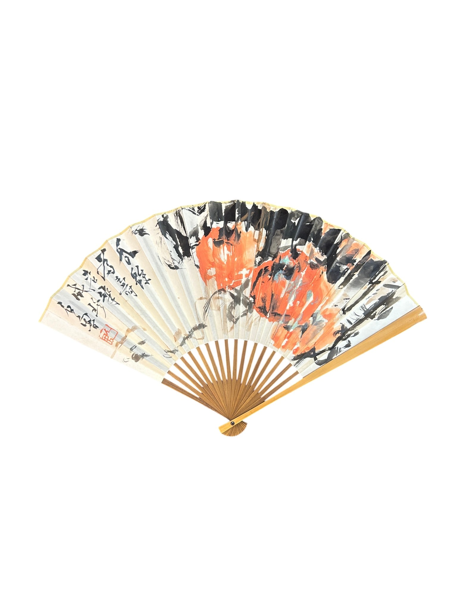 Chinese Art, A Chinese Folding Fan Signed Shi Lu, 20th Century, Modern Period (1 of 4)