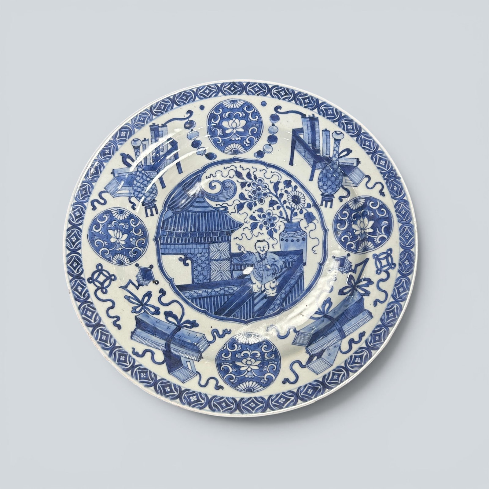 Chinese Art, A Blue and White Dish Decorated with Figures, 17th Century, Qing Dynasty (1 of 5)
