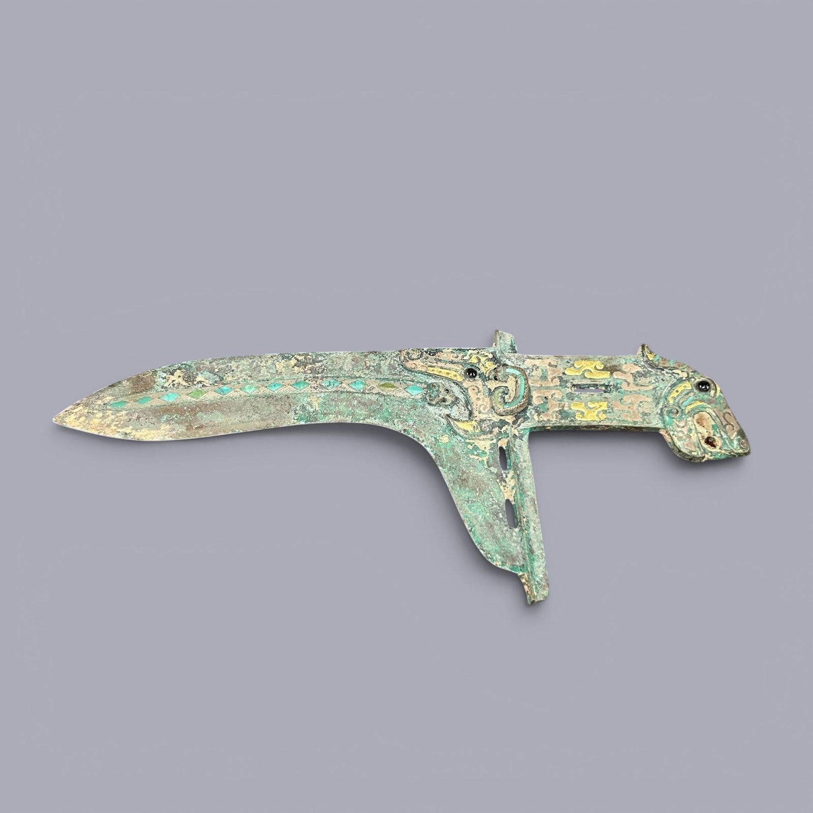 Chinese Art, A Gilt-Bronze Ge Dagger-Axe with Inscription, 11th?C7th Century BC, Zhou Dynasty (1 of 10)