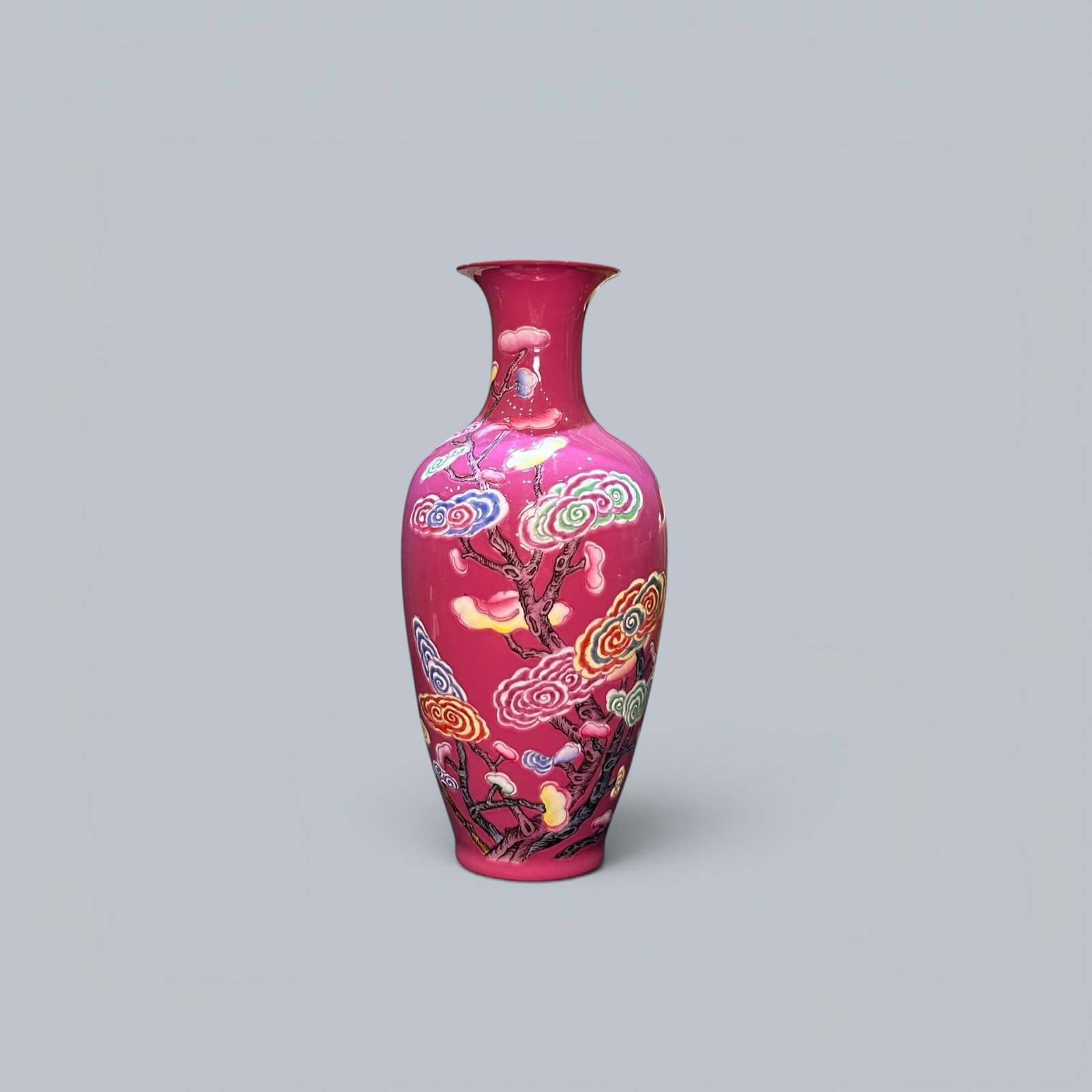 Chinese Art, A Rouge-Red Glazed Vase Decorated with Lingzhi, 18th Century, Qing Dynasty: Chinese Art, A Rouge-Red Glazed Vase Decorated with Lingzhi, 18th Century, Qing Dynasty, Height 17.2 cm.