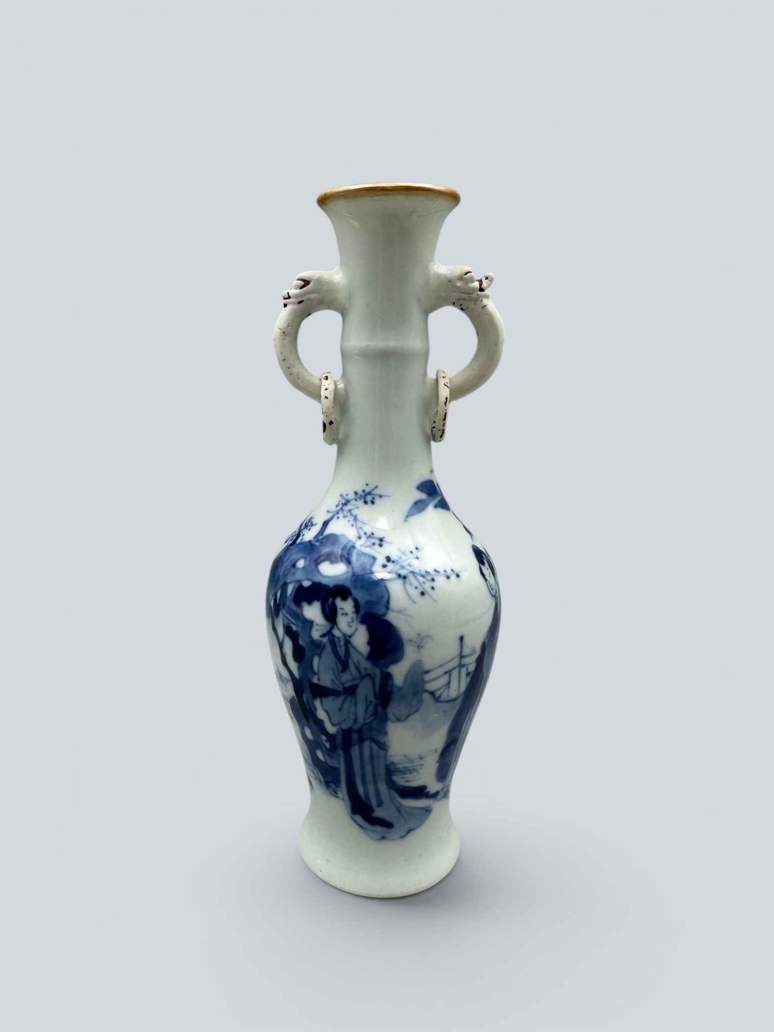 Chinese Art, A Blue and White Vase Decorated with Figures, 18th Century, Qing Dynasty: Chinese Art, A Blue and White Vase Decorated with Figures, 18th Century, Qing Dynasty, Height 16 cm.