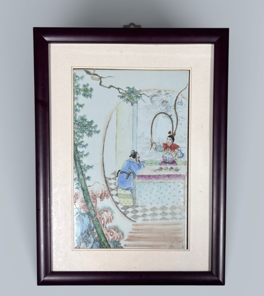 Chinese Art, A Famille Rose Porcelain Panel Decorated with Figures, 19th Century, Qing Dynasty (1 of 2)