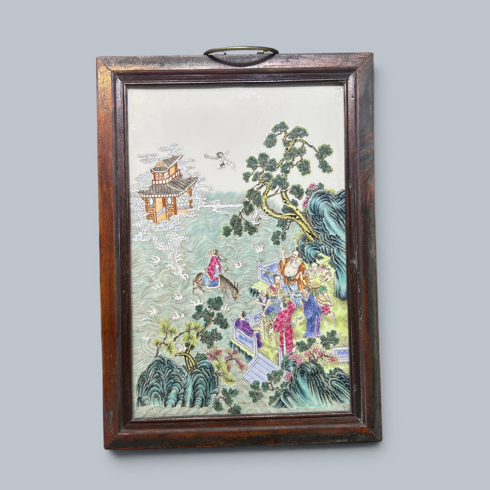 Chinese Art, A Famille Rose Porcelain Panel Decorated with Figures, 18th Century, Qing Dynasty: Chinese Art, A Famille Rose Porcelain Panel Decorated with Figures, 18th Century, Qing Dynasty, Length 42 cm, Width 30 cm .