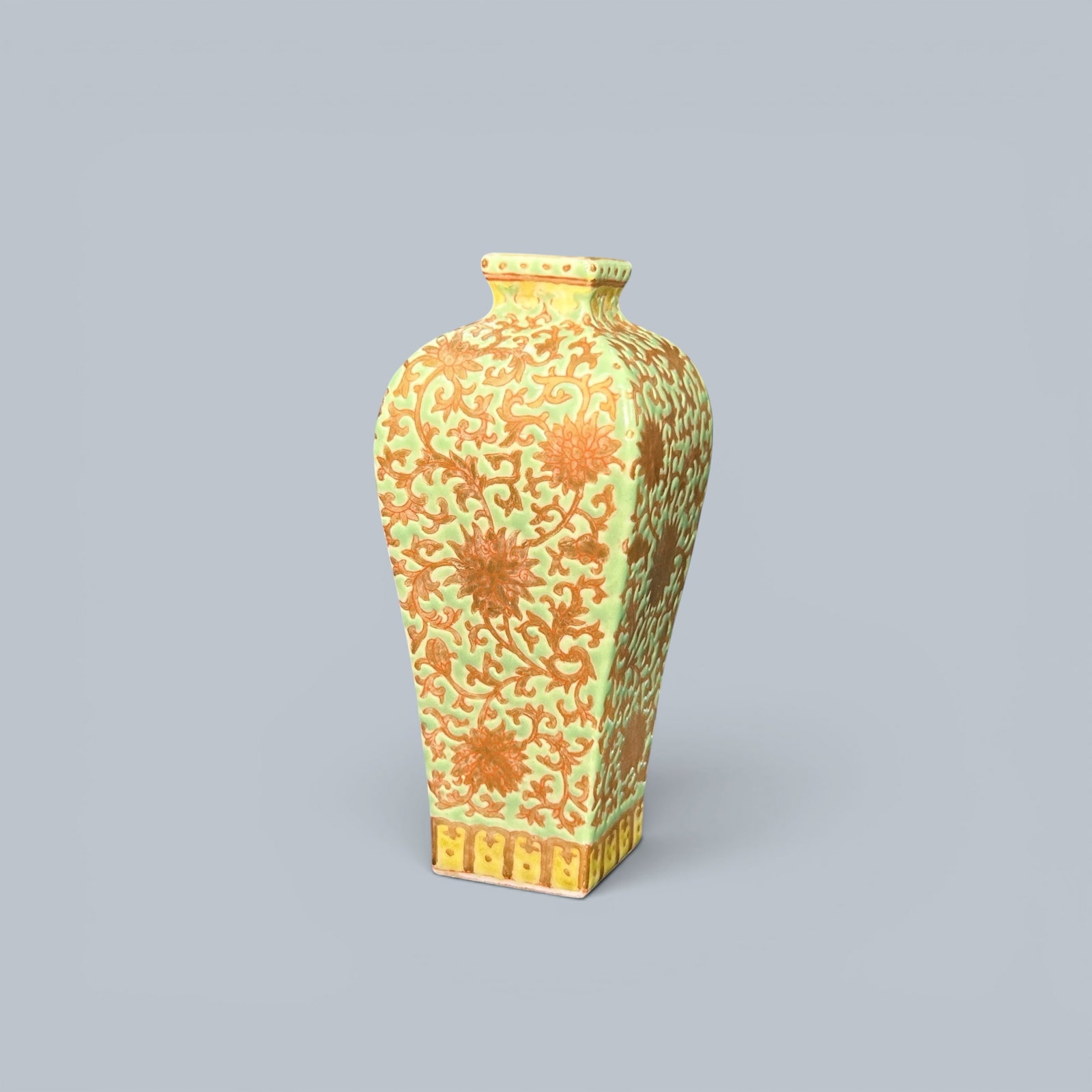 Chinese Art, A Celadon-Glazed Vase Decorated with Gilt Decoration, 18th Century, Qing Dynasty: Chinese Art, A Celadon-Glazed Vase Decorated with Gilt Decoration, 18th Century, Qing Dynasty, Height 10.8 cm.