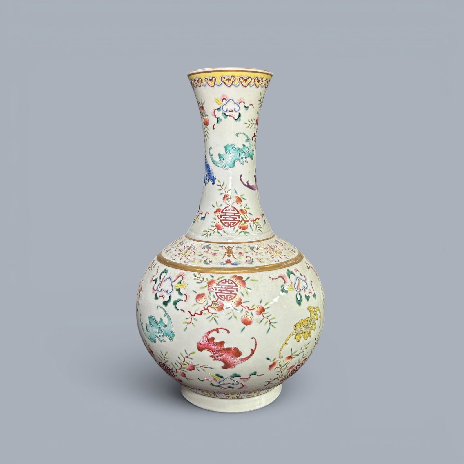 Chinese Art, A Famille Rose Vase Decorated with Bats, 19th Century, Qing Dynasty: Chinese Art, A Famille Rose Vase Decorated with Bats, 19th Century, Qing Dynasty, Height 38.4 cm.