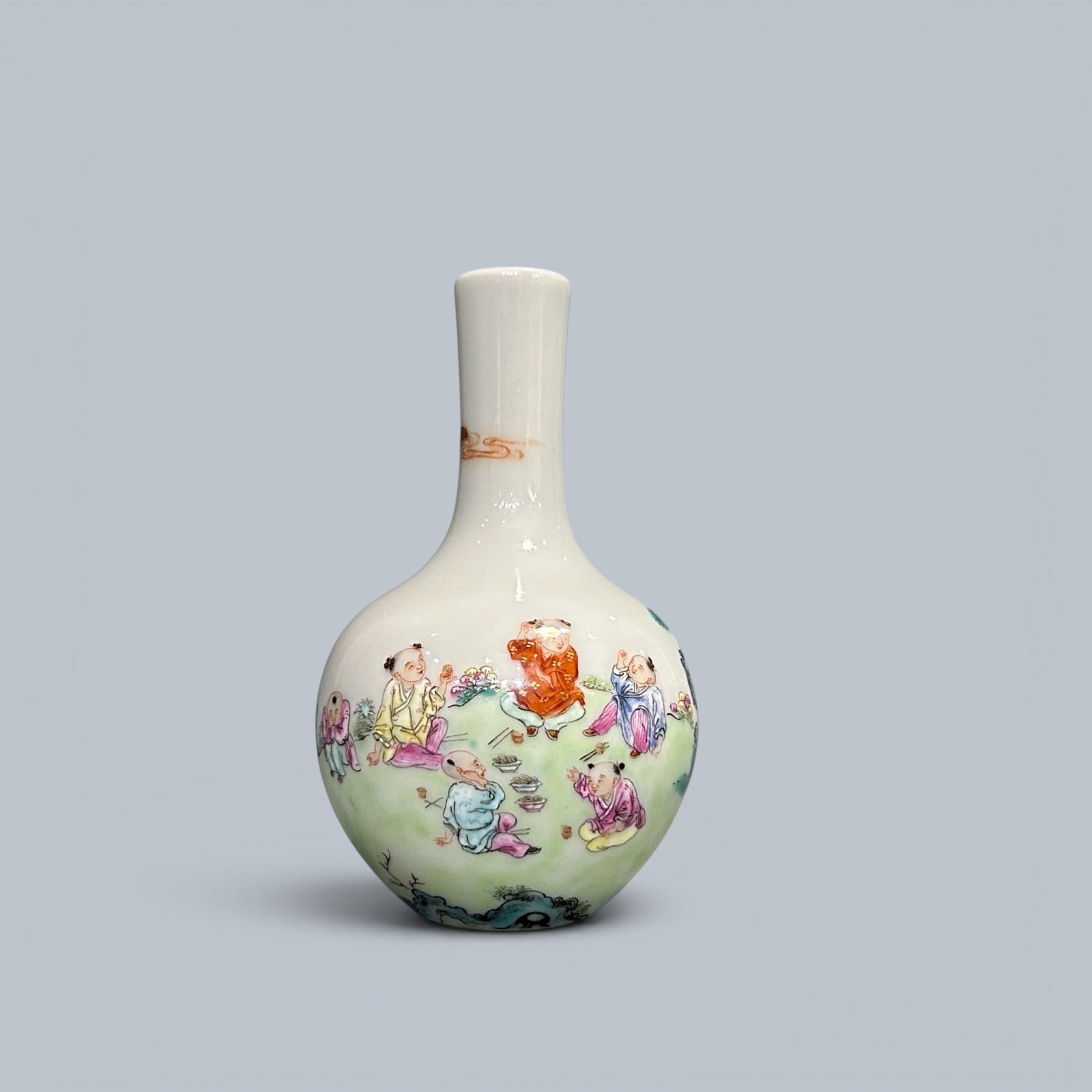 Chinese Art, A Famille Rose Vase Decorated with Figures, 18th Century, Qing Dynasty: Chinese Art, A Famille Rose Vase Decorated with Figures, 18th Century, Qing Dynasty, Height 9.8 cm.