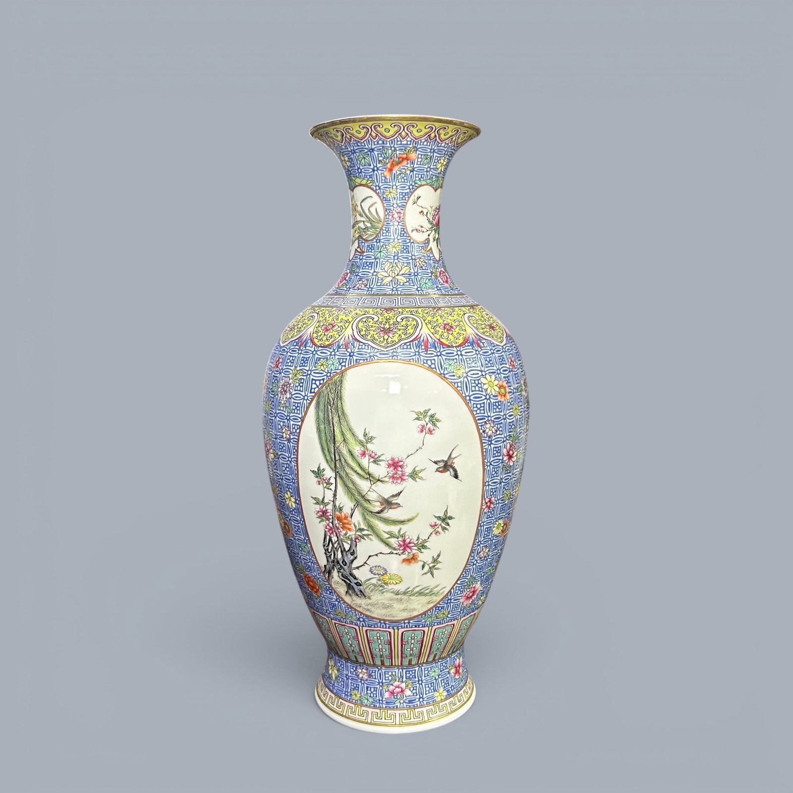 Chinese Art, A Famille Rose Vase Decorated with Floral Motifs, 19th-20th Century, Qing Dynasty: Chinese Art, A Famille Rose Vase Decorated with Floral Motifs, 19th-20th Century, Qing Dynasty, Height 39.8 cm.