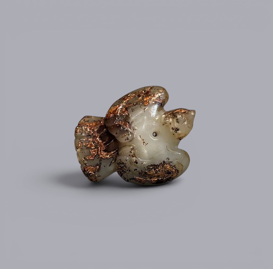 Chinese Art, A Jade Bird, 3rd Century BC-3rd Century AD, Han Dynasty: Chinese Art, A Jade Bird, 3rd Century BC-3rd Century AD, Han Dynasty, Length 4.1 cm, Width 3.3 cm Condition Report:good condition, no issues