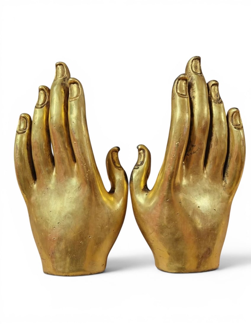Himalayan Art, Tibet, A Pair of Gilt-Bronze Buddha Hands, 15th-17th Century: Himalayan Art, Tibet, A Pair of Gilt-Bronze Buddha Hands, 15th-17th Century, Height 23 cm, Width 13 cm.