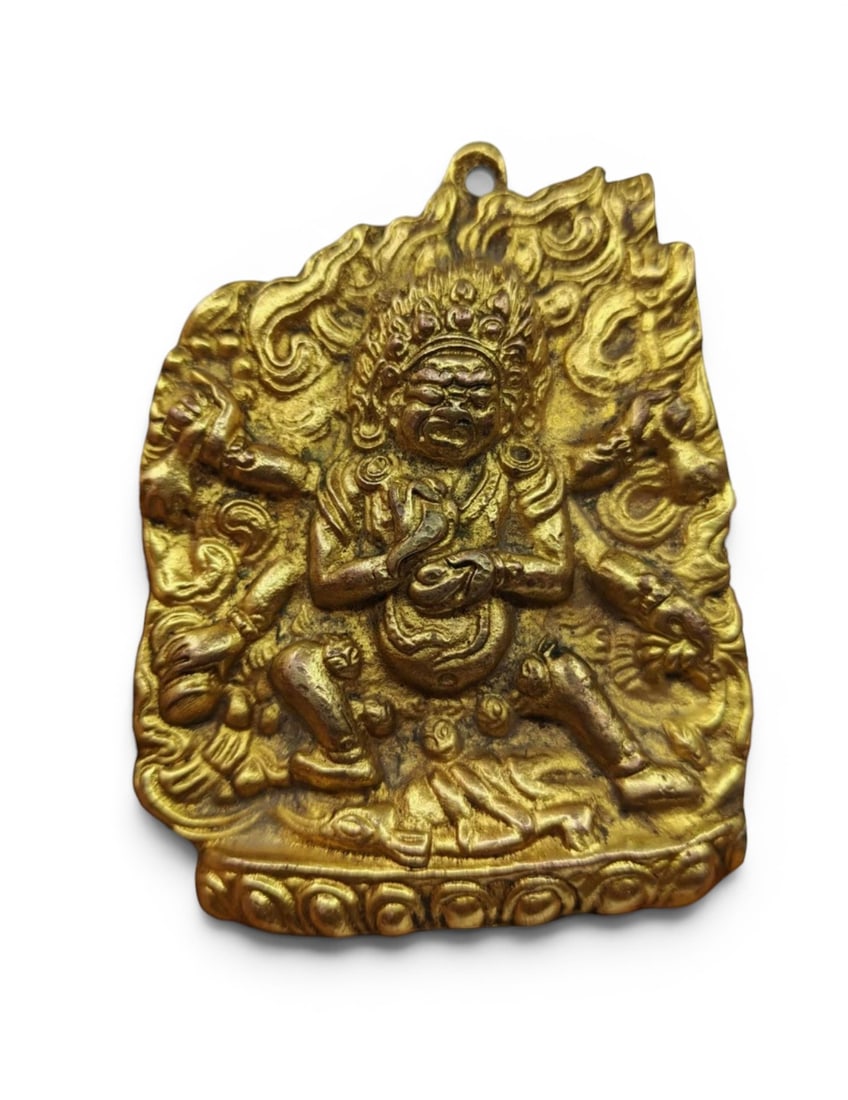 Himalayan Art, Tibet, A Gilt-Bronze Figure of Six-Armed Mahakala, 18th Century: Himalayan Art, Tibet, A Gilt-Bronze Figure of Six-Armed Mahakala, 18th Century, Height 9 cm, Width 7 cm.
