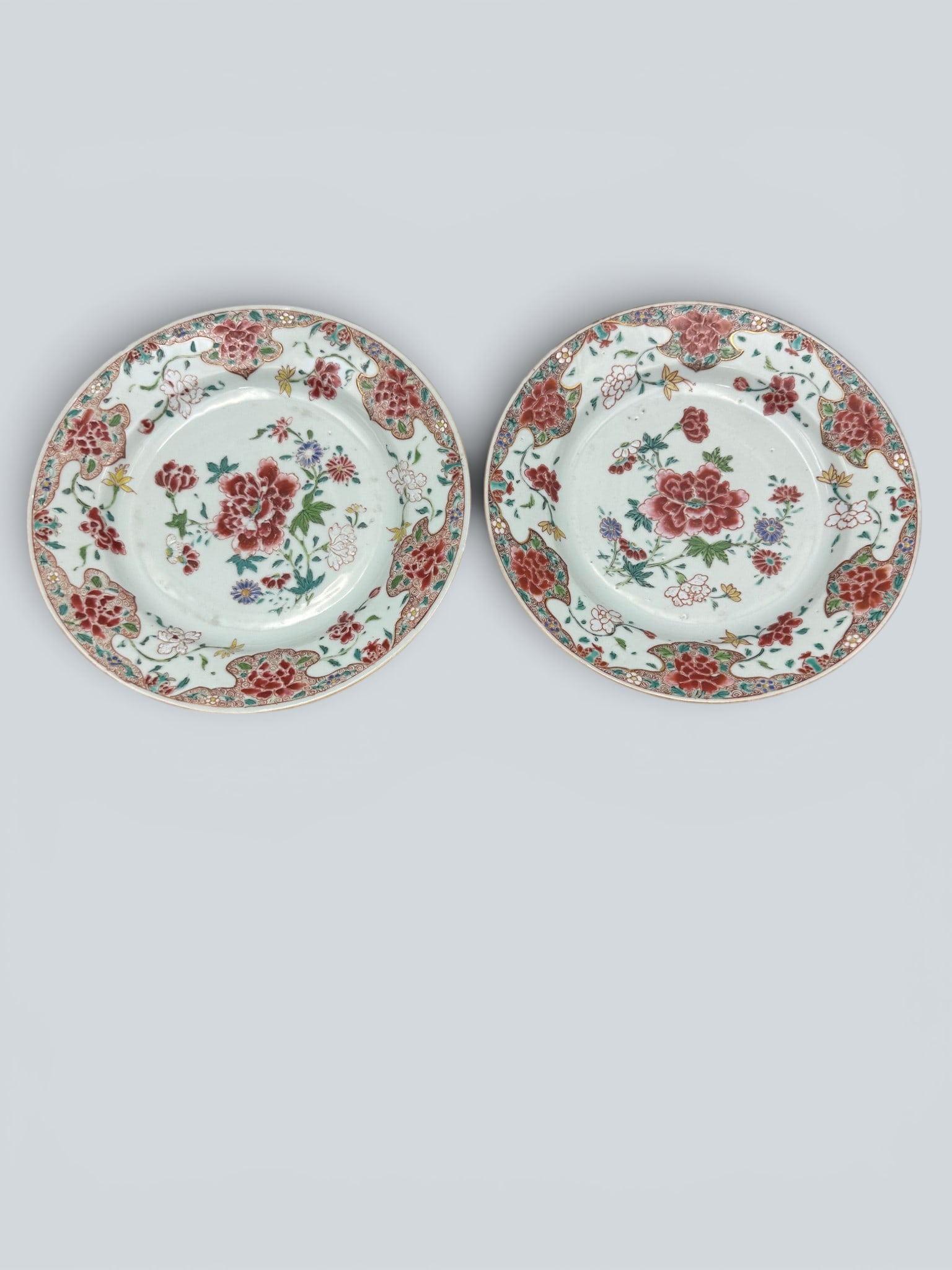 Chinese Art, A Set of Famille Rose Dishes Decorated with Floral Motifs, 18th Century, Qing Dynasty: Chinese Art, A Set of Famille Rose Dishes Decorated with Floral Motifs, 18th Century, Qing Dynasty, Diameter 23 cm.