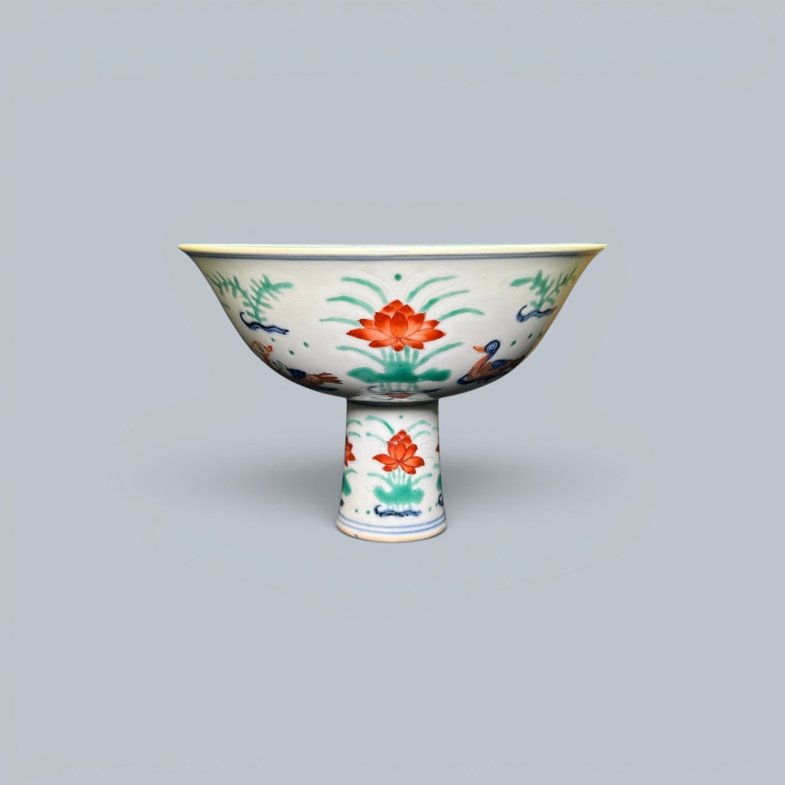 Chinese Art, A Doucai Bowl Decorated with Lotus Flowers and Mandarin Ducks, 15th Century, Ming: Chinese Art, A Doucai Bowl Decorated with Lotus Flowers and Mandarin Ducks, 15th Century, Ming Dynasty, Height 12.2 cm, Diameter 17.6 cm.