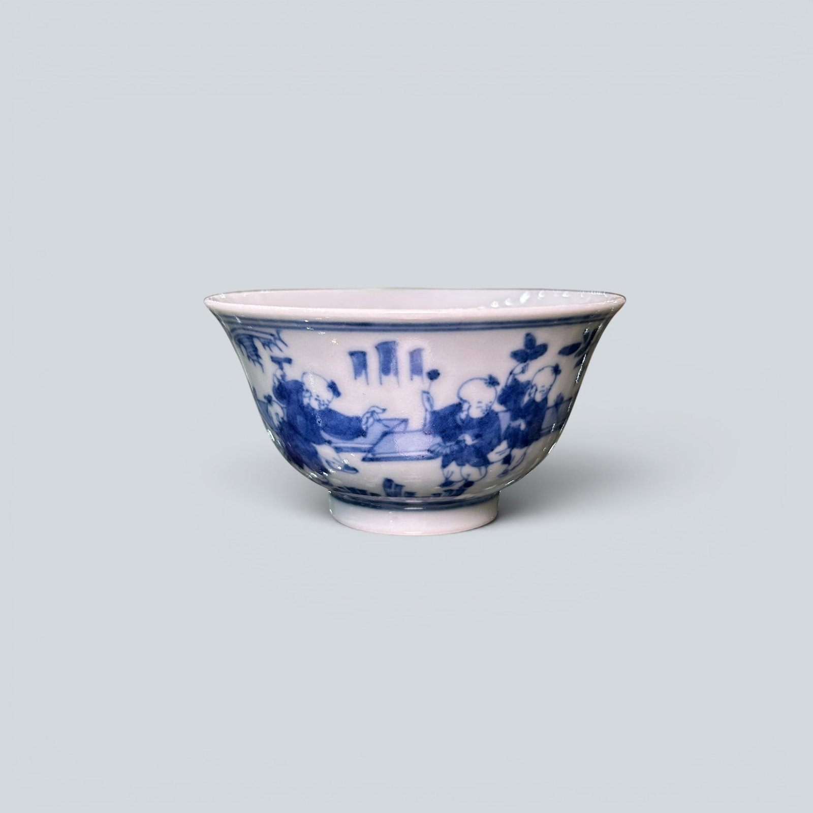 Chinese Art, A Blue and White Bowl Decorated with Figures, 16th Century, Ming Dynasty: Chinese Art, A Blue and White Bowl Decorated with Figures, 16th Century, Ming Dynasty, Height 4.9 cm, Diameter 8.9 cm .