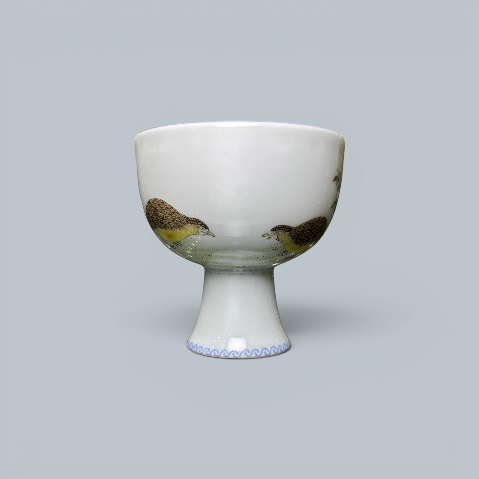 Chinese Art, A Famille Rose Cup Decorated with Quails, 18th Century, Qing Dynasty: Chinese Art, A Famille Rose Cup Decorated with Quails, 18th Century, Qing Dynasty, Height 5.3 cm, Diameter 4.7 cm.