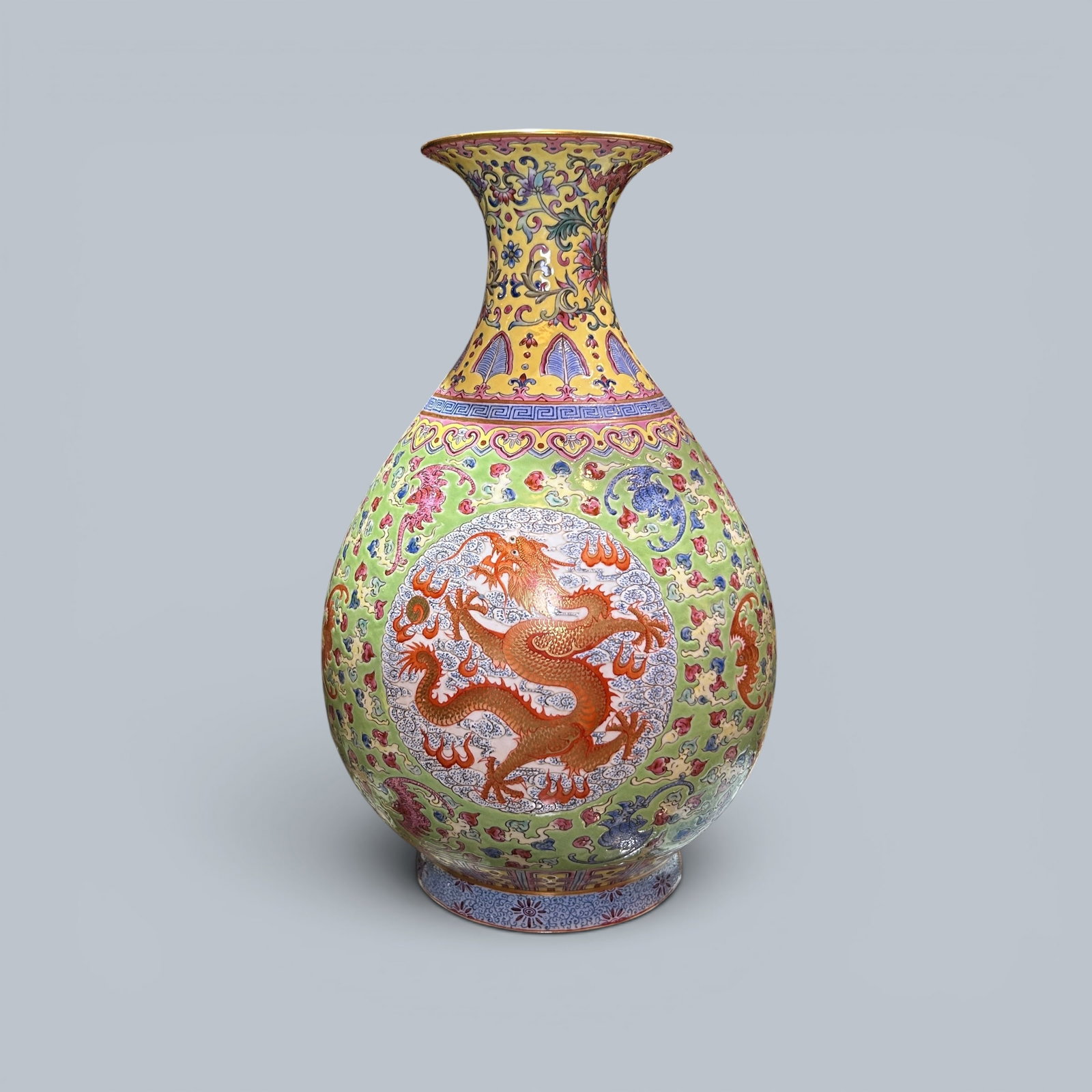 Chinese Art, A Famille Rose Vase Decorated with Dragons, 19th Century, Qing Dynasty: Chinese Art, A Famille Rose Vase Decorated with Dragons, 19th Century, Qing Dynasty, Height 29.3 cm.