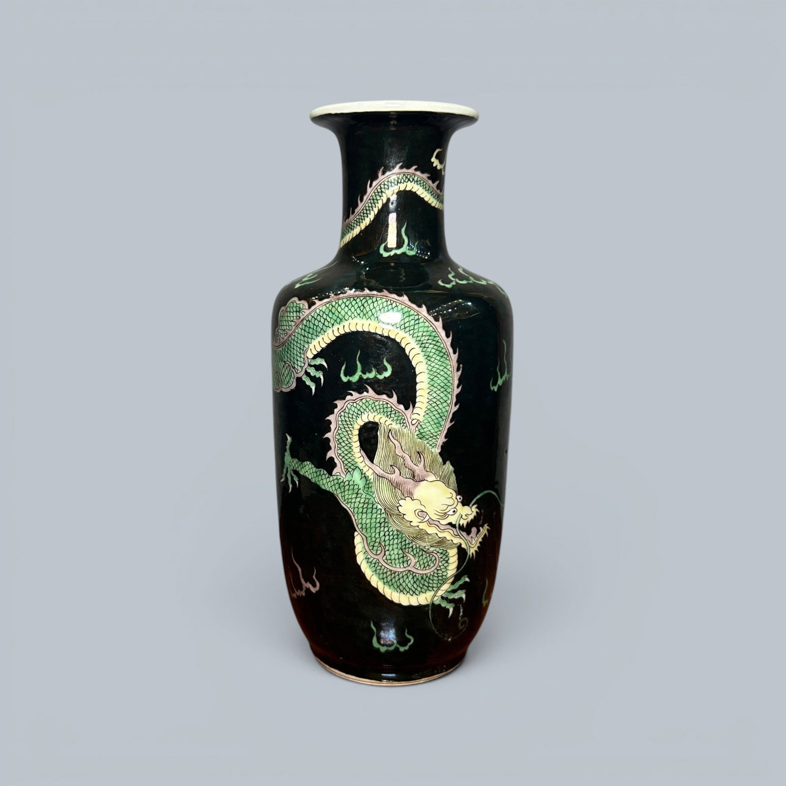Chinese Art, A Black-Glazed Wucai Vase Decorated with Dragons, 17th Century, Qing Dynasty (1 of 6)