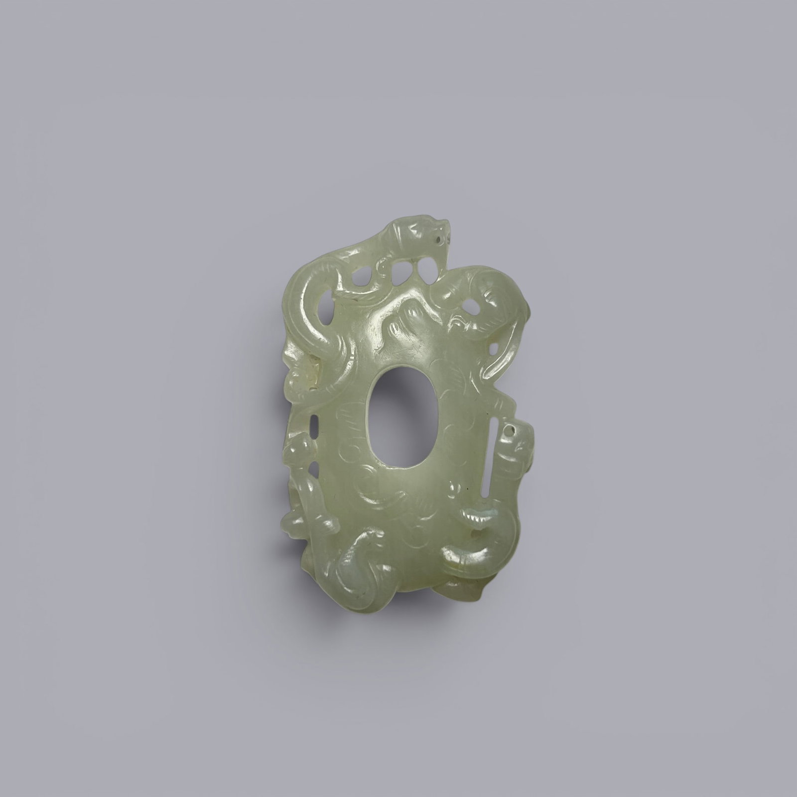 Chinese Art, A Jade Dragon-Shaped Thumb Ring Pendant, 3rd Century BC-3rd Century AD, Han Dynasty (1 of 6)