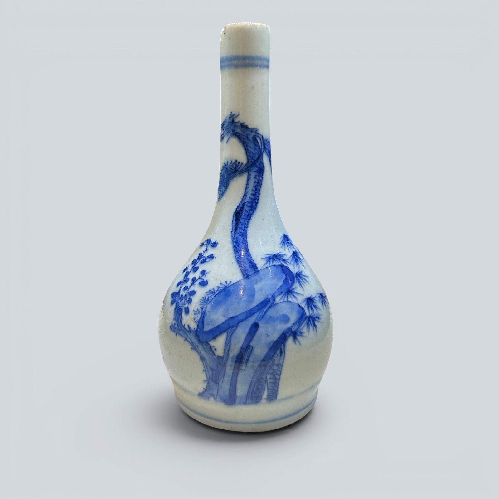 Chinese Art, A Blue and White Floral Vase, Qing Dynasty, 18th Century: Chinese Art, A Blue and White Floral Vase, Qing Dynasty, 18th Century, Height: 17.5 cm.