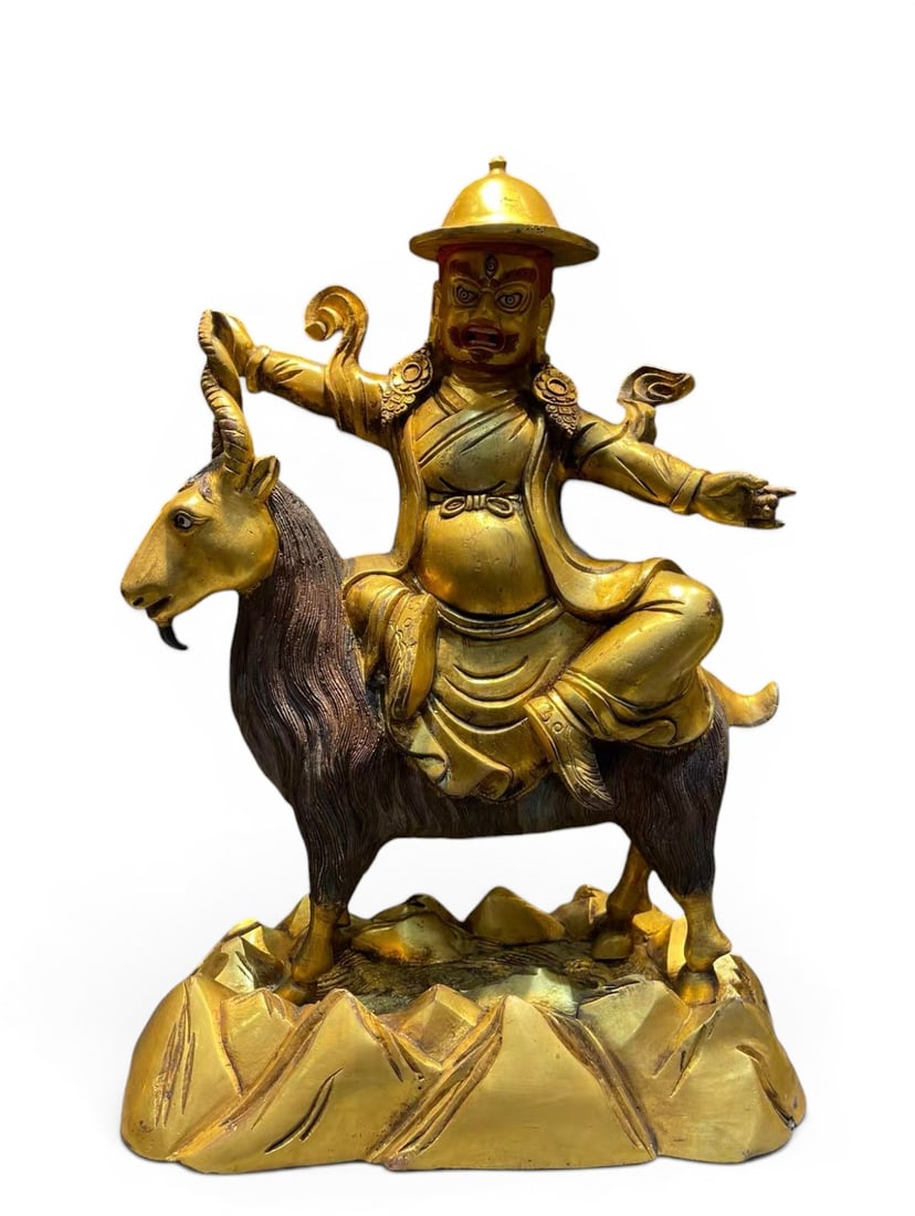 Himalayan Art, Tibet, A Gilt-Bronze Figure of Damchen Dorje Legpa, 15th-17th Century: Himalayan Art, Tibet, A Gilt-Bronze Figure of Damchen Dorje Legpa, 15th-17th Century, Height 36 cm.