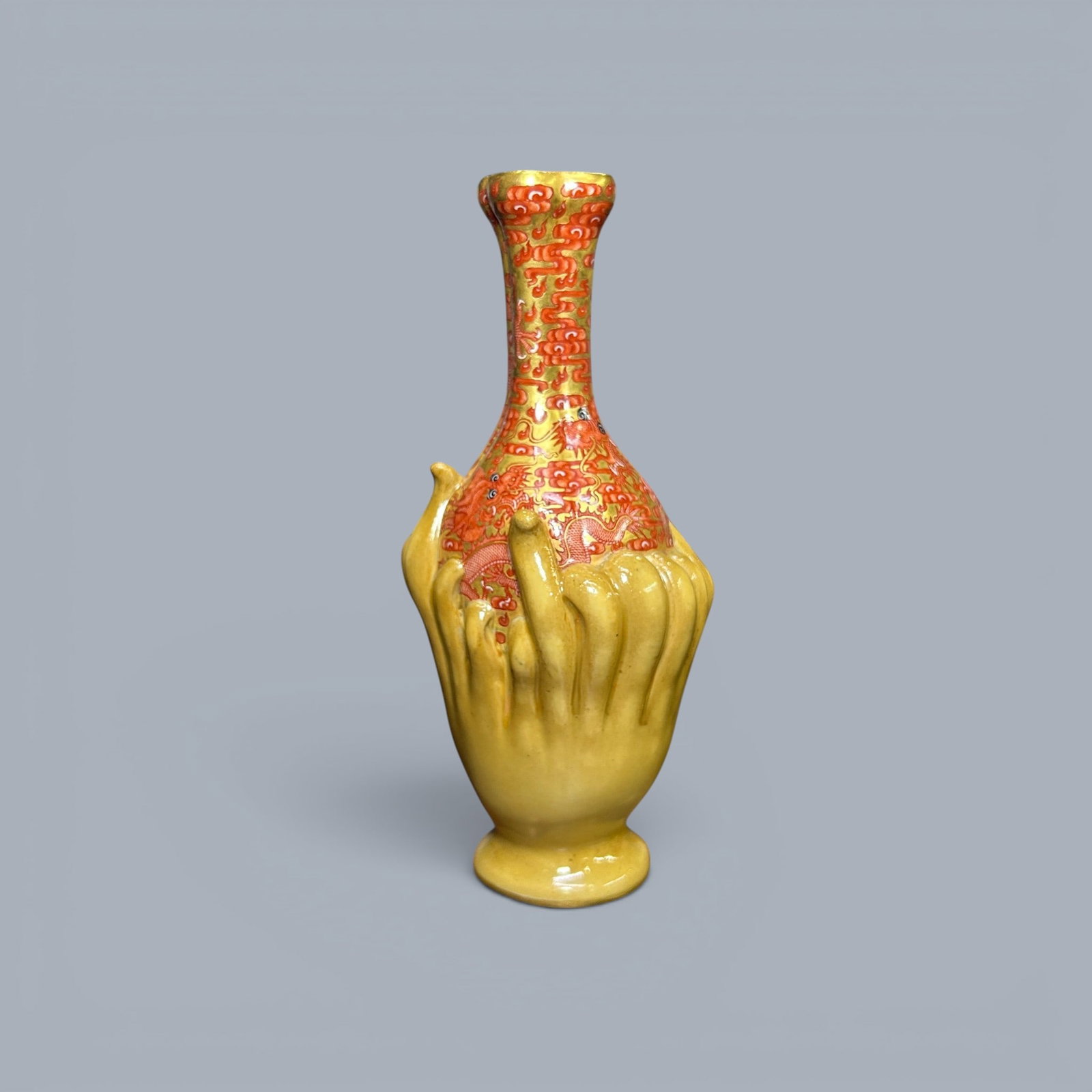 Chinese Art, A Gilt-Glazed Iron-Red Vase Decorated with Dragons, 18th Century, Qing Dynasty: Chinese Art, A Gilt-Glazed Iron-Red Vase Decorated with Dragons, 18th Century, Qing Dynasty, Height 13.8 cm.