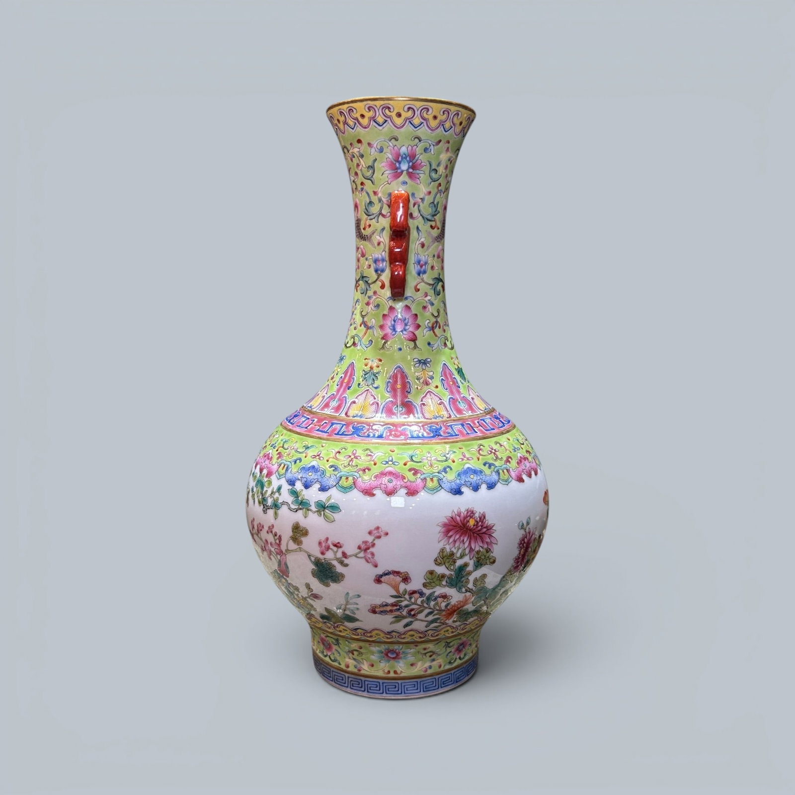 Chinese Art, A Famille Rose Vase Decorated with Floral Motifs, 18th-19th Century, Qing Dynasty: Chinese Art, A Famille Rose Vase Decorated with Floral Motifs, 18th?C19th Century, Qing Dynasty, Height 35.7 cm.