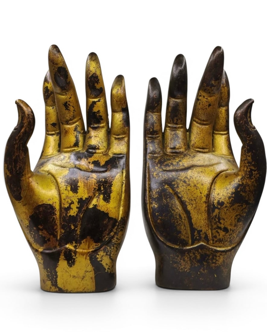 Himalayan Art, Tibet, A Pair of Gilt-Bronze Buddha Hands, 17th-18th Century: Himalayan Art, Tibet, A Pair of Gilt-Bronze Buddha Hands, 17th-18th Century, Height 24 cm, Width 13 cm.