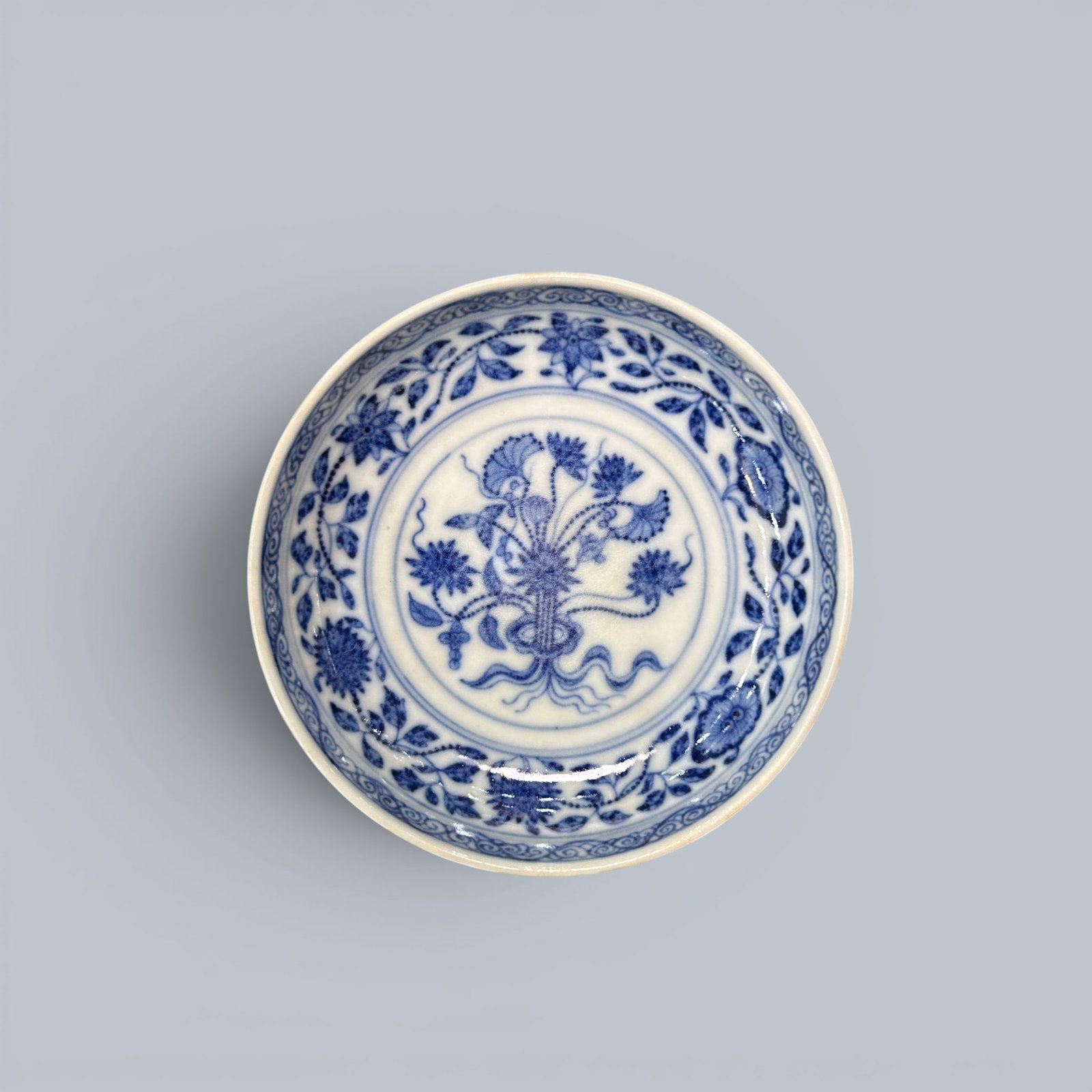 Chinese Art, A Blue and White Dish Decorated with Lotus Motifs, 18th Century, Qing Dynasty (1 of 6)