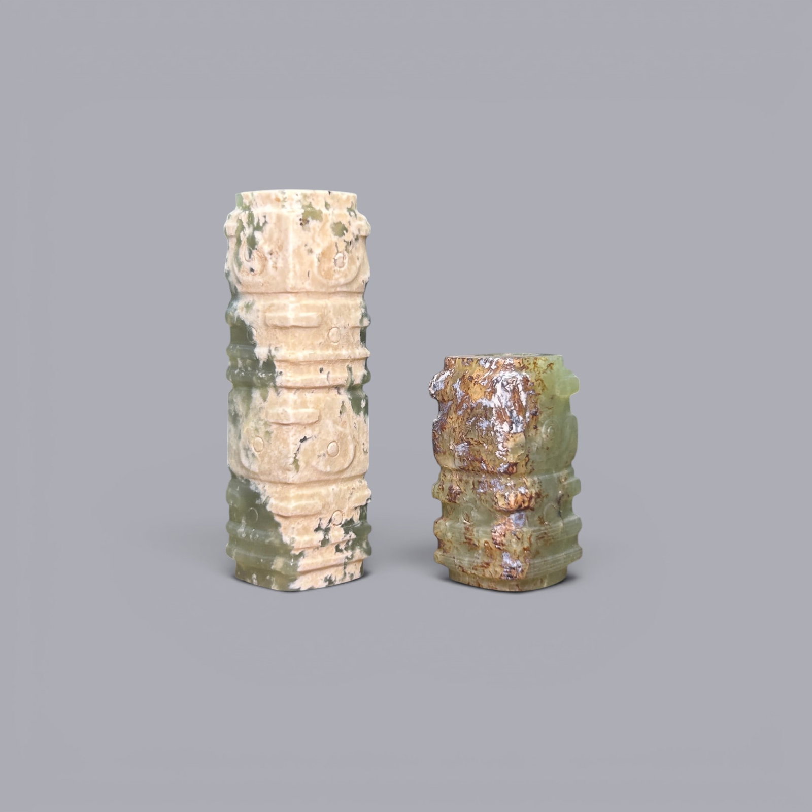 Chinese Art, A Group of Jade Beads (Lezi), 8th Century BC-3rd Century BC, Zhou Dynasty: Chinese Art, A Group of Jade Beads (Lezi), 8th Century BC?C3rd Century BC, Zhou Dynasty, Heights 5.3 cm and 3.1 cm.