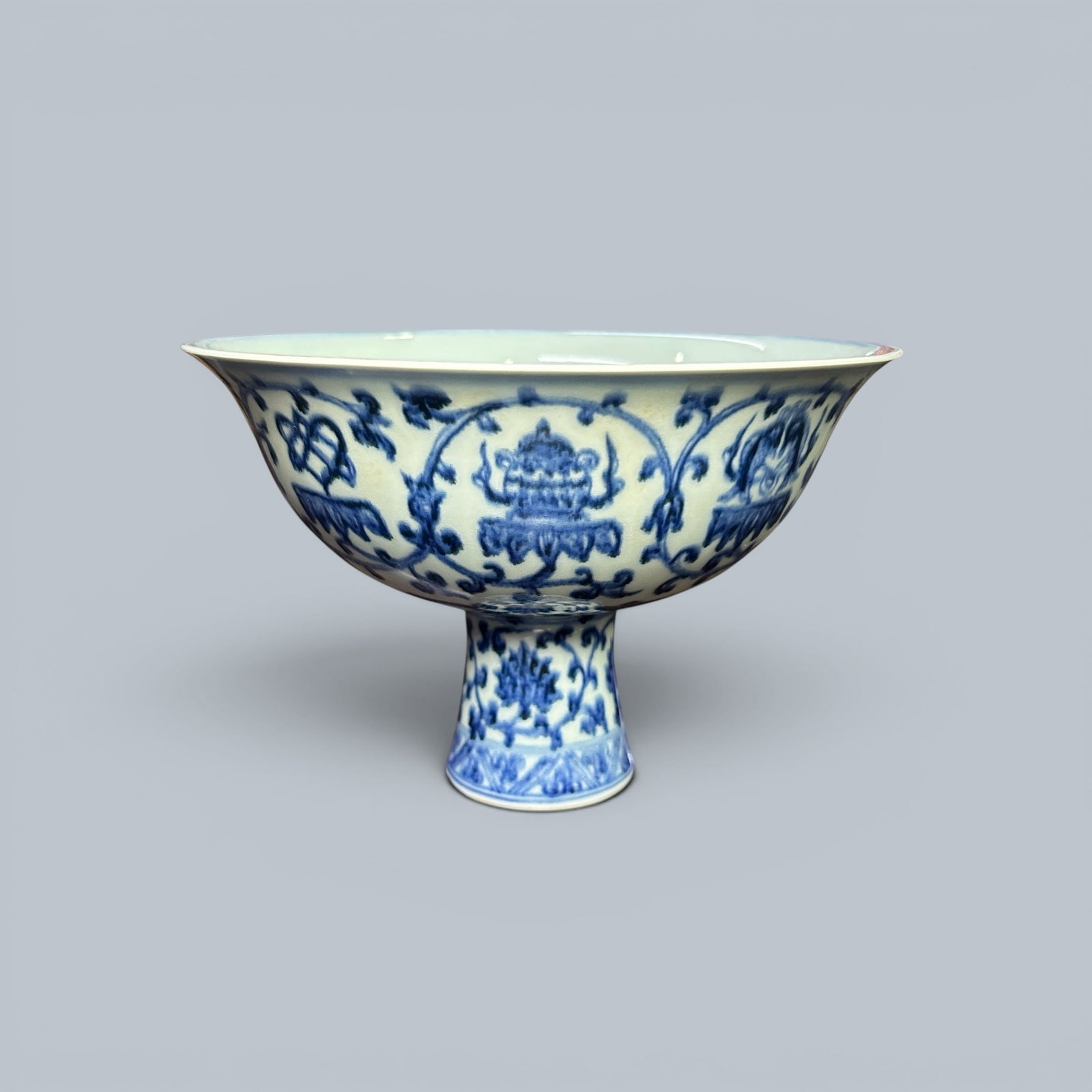 Chinese Art, A Blue and White Bowl Decorated with Floral and Buddhist Motifs, 15th Century, Ming (1 of 9)