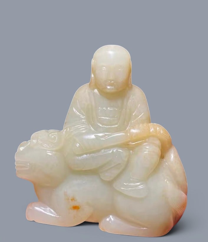 Chinese Art, A White Jade Figure of Buddha, 16th-18th Century, Qing Dynasty: Chinese Art, A White Jade Figure of Buddha, 16th-18th Century, Qing Dynasty, Height 6.3 cm, Length 6.4 cm, Width 2.6 cm.
