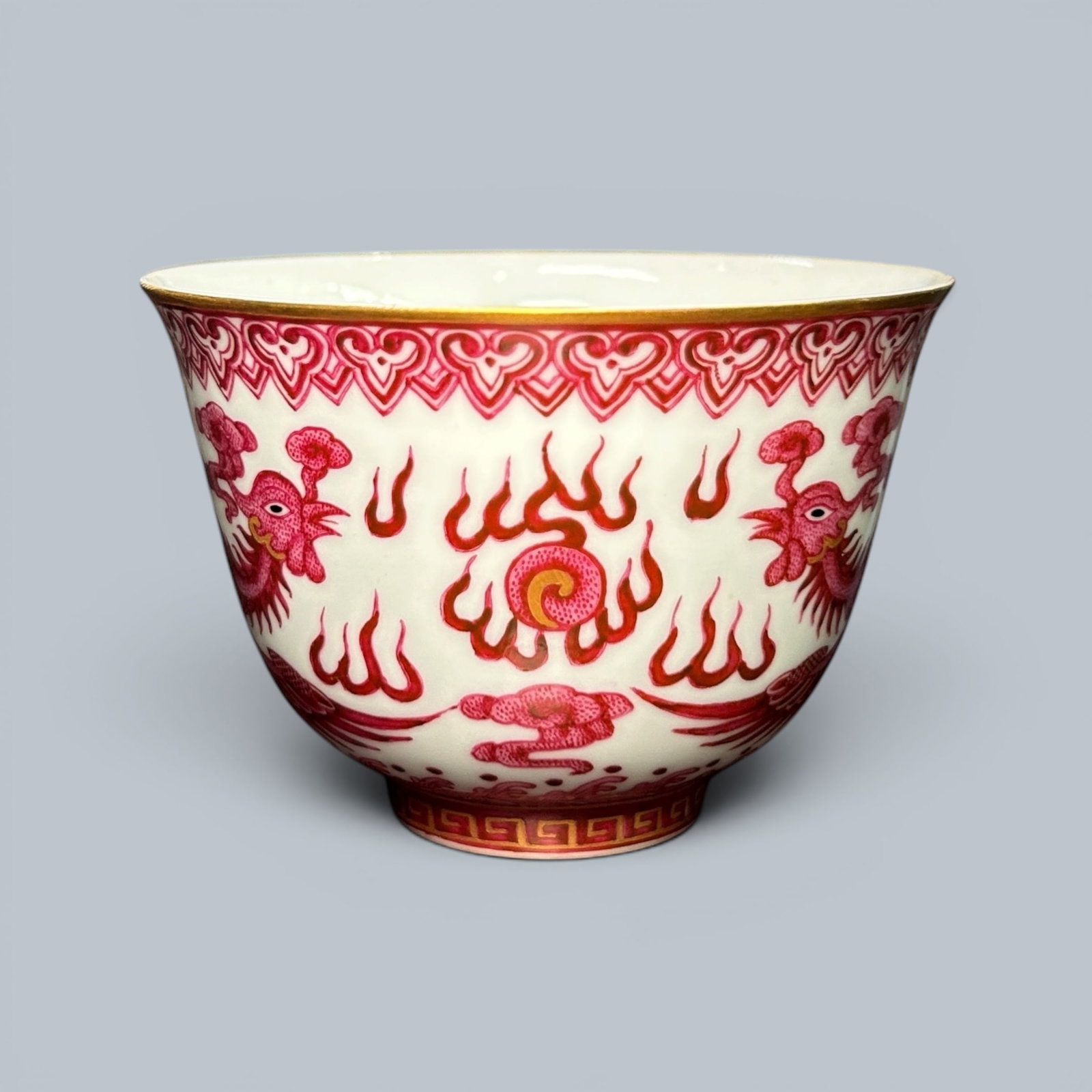 Chinese Art, A Rouge-Red Cup Decorated with Phoenixes, 18th Century, Qing Dynasty: Chinese Art, A Rouge-Red Cup Decorated with Phoenixes, 18th Century, Qing Dynasty, Height 5.7 cm, Diameter 8.2 cm.
