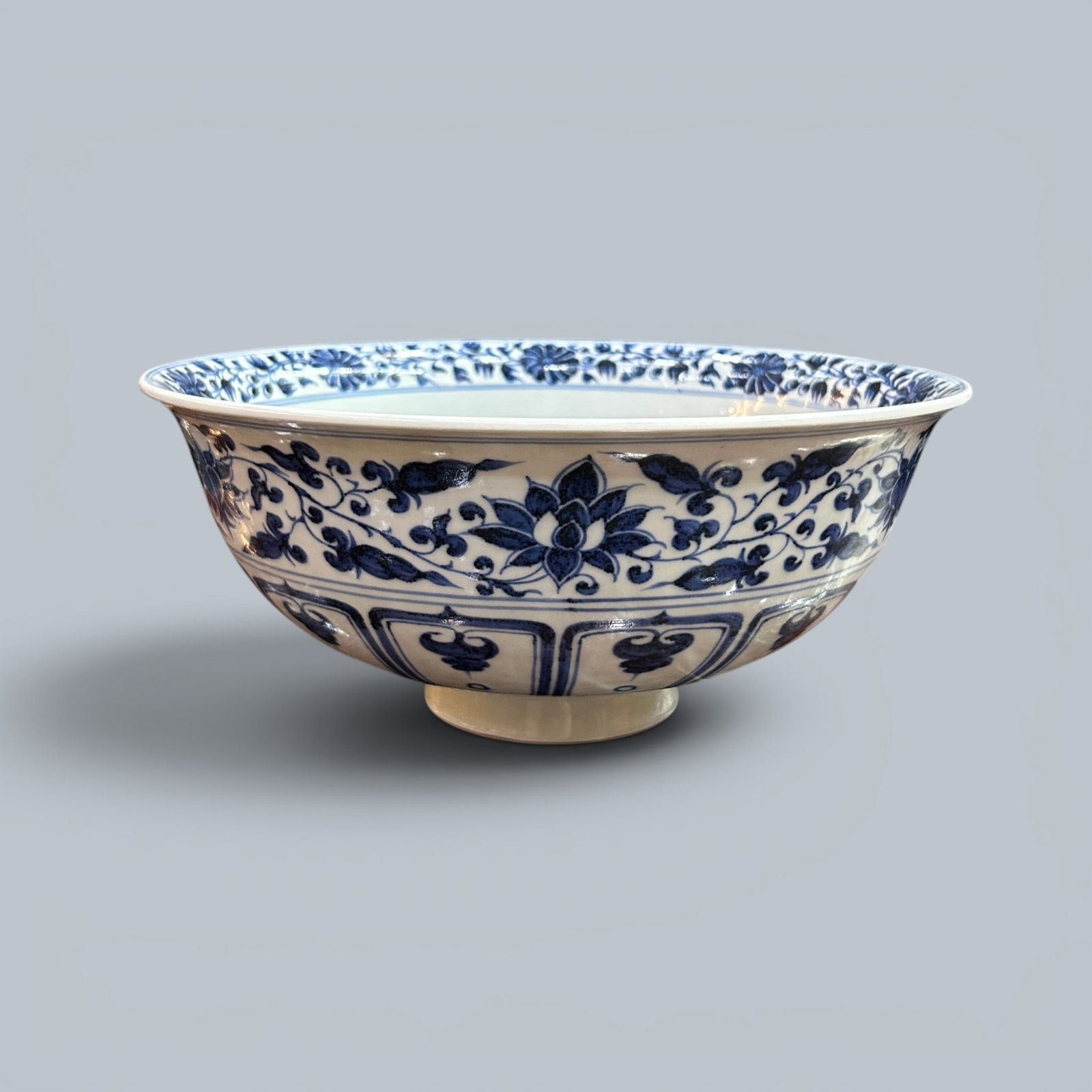 Chinese Art, A Blue and White Bowl Decorated with Floral Motifs, 14th-15th Century, Yuan Dynasty: Chinese Art, A Blue and White Bowl Decorated with Floral Motifs, 14th-15th Century, Yuan Dynasty, Height 12.5 cm, Diameter 18 cm.