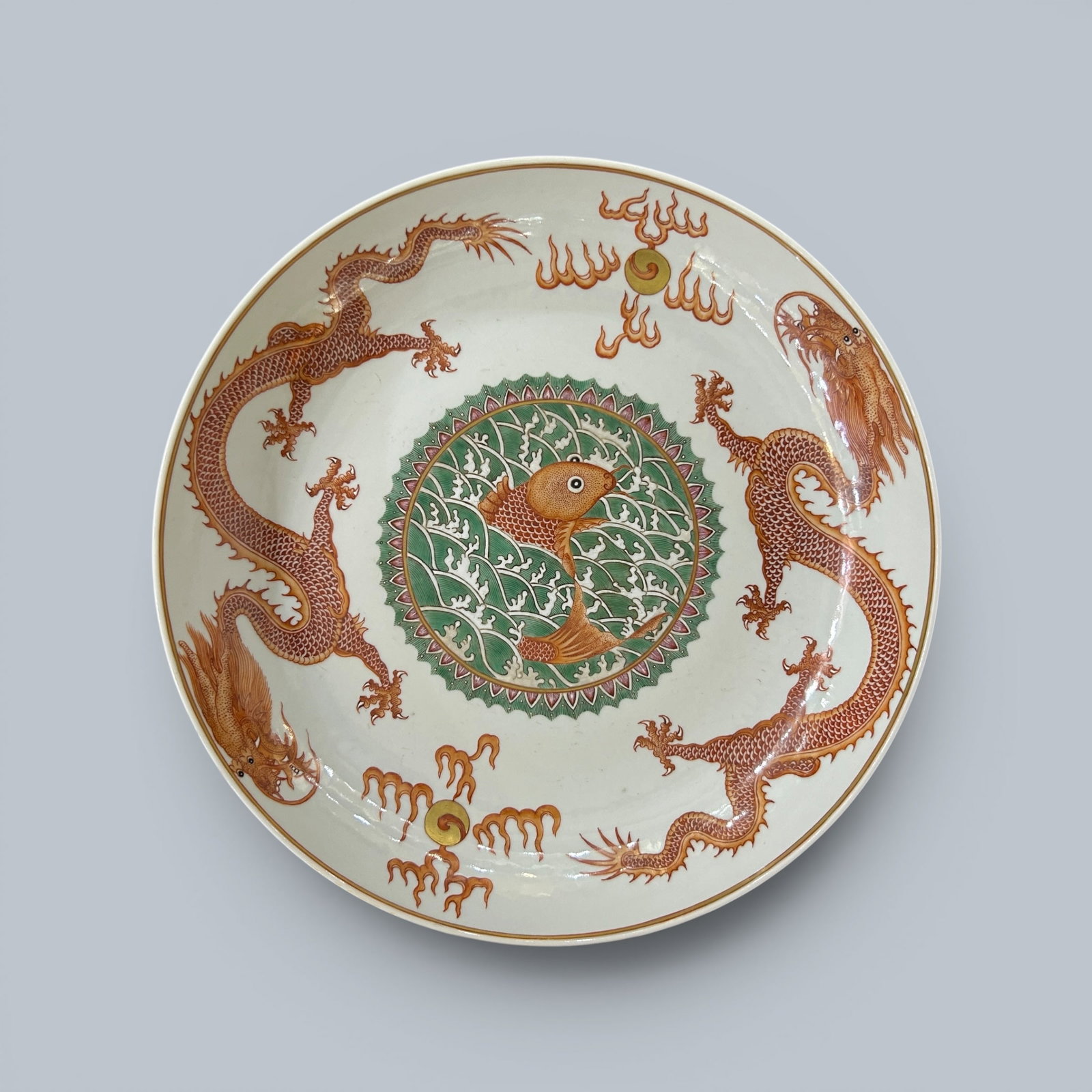 Chinese Art, A Wucai Dish Decorated with Dragons, 19th Century, Qing Dynasty (1 of 8)