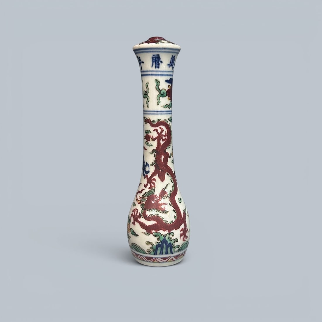 Chinese Art, A Wucai Brush Handle Decorated with Dragons, 16th-17th Century, Qing Dynasty (1 of 6)