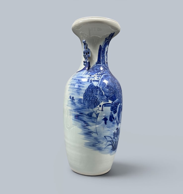 Chinese Art, A Blue and White Vase Decorated with Floral Motifs, 19th Century, Qing Dynasty: Chinese Art, A Blue and White Vase Decorated with Floral Motifs, 19th Century, Qing Dynasty, Height 63 cm.