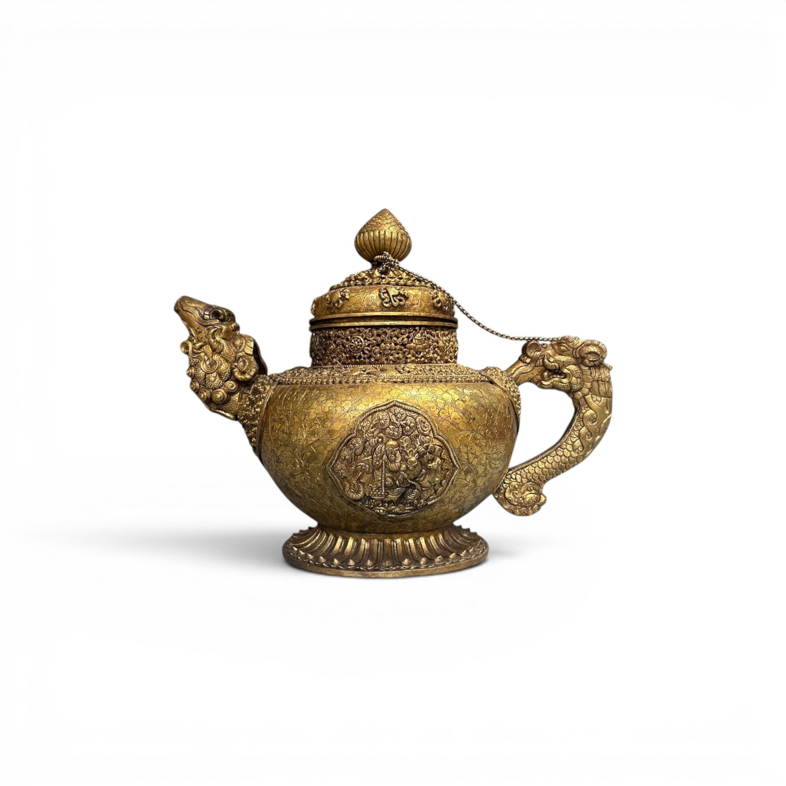 Chinese Art, A Gilt-Bronze Ewer Decorated with Figures, 17th-18th Century, Qing Dynasty: Chinese Art, A Gilt-Bronze Ewer Decorated with Figures, 17th-18th Century, Qing Dynasty, Height 33 cm, Width 41 cm.