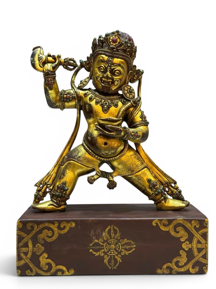 Himalayan Art, Tibet, A Gilt-Bronze Figure of Vajrapani with Base, 16th-18th Century: Himalayan Art, Tibet, A Gilt-Bronze Figure of Vajrapani with Base, 16th-18th Century, Height 36 cm.