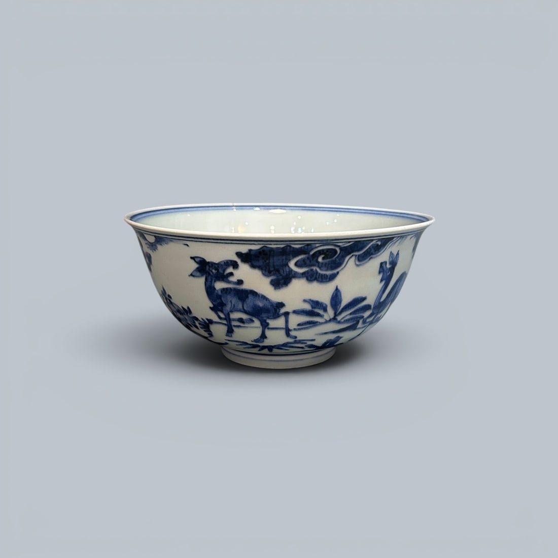 Chinese Art, A Blue and White Bowl Decorated with Deer, 16th Century, Ming Dynasty: Chinese Art, A Blue and White Bowl Decorated with Deer, 16th Century, Ming Dynasty, Height 16.3 cm.
