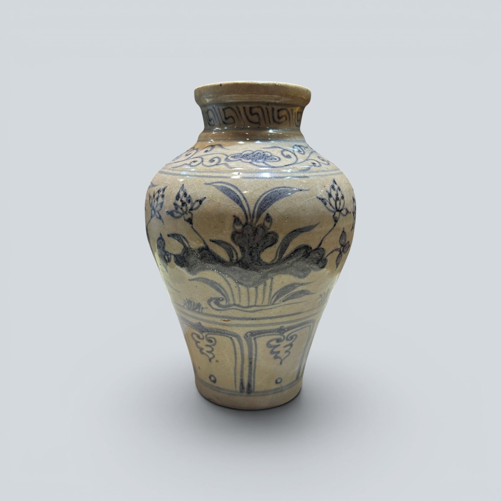 Chinese Art, A Blue and White Floral Vase, Yuan Dynasty, 14th Century: Chinese Art, A Blue and White Floral Vase, Yuan Dynasty, 14th Century, Height: 17.5 cm.